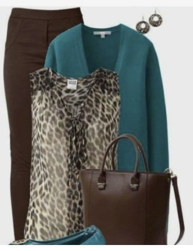 NWT B Wear Embellished Leopard Animal Print Brown Black Blouse – Women’s Size L