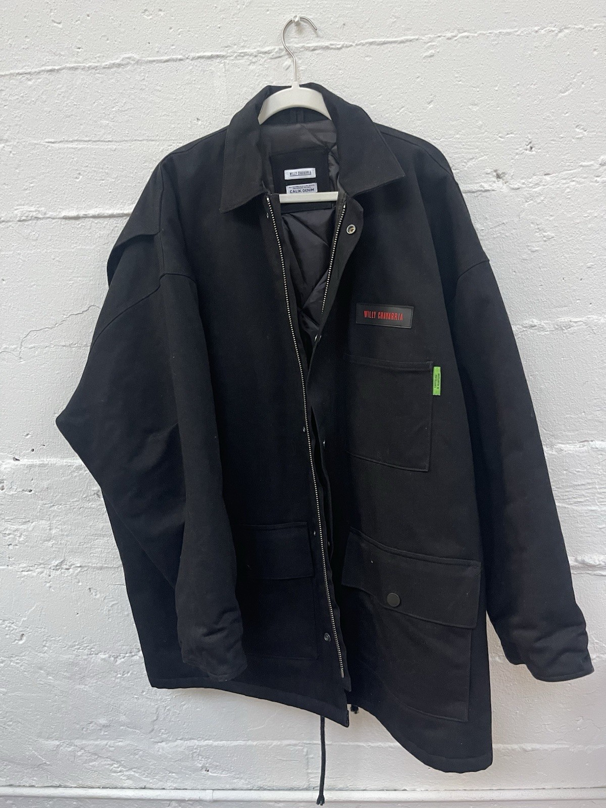 Willy Chavarria Men’s Black Quilted Lined Zip/Snap ‘MONSTER’ Jacket Relaxed Fit