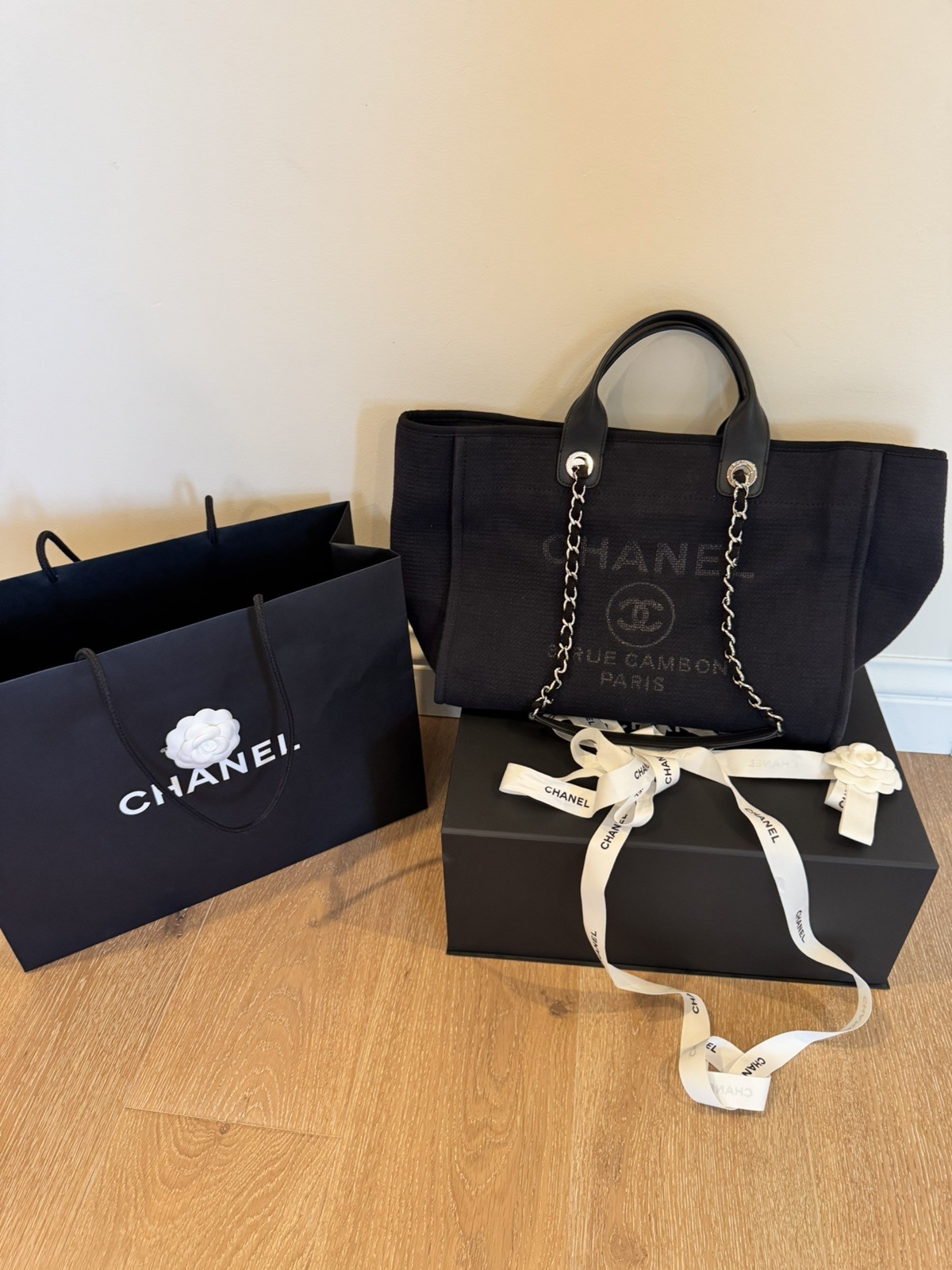 Chanel Deauville Tote Canvas Medium Black