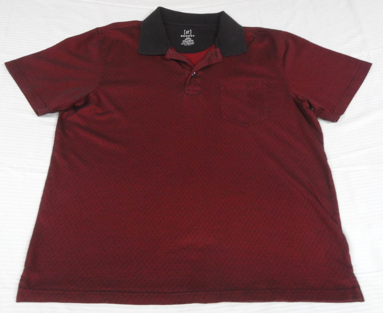 GEORGE DARK RED WITH BLACK COLLAR MENS LARGE POLO SHIRT L342