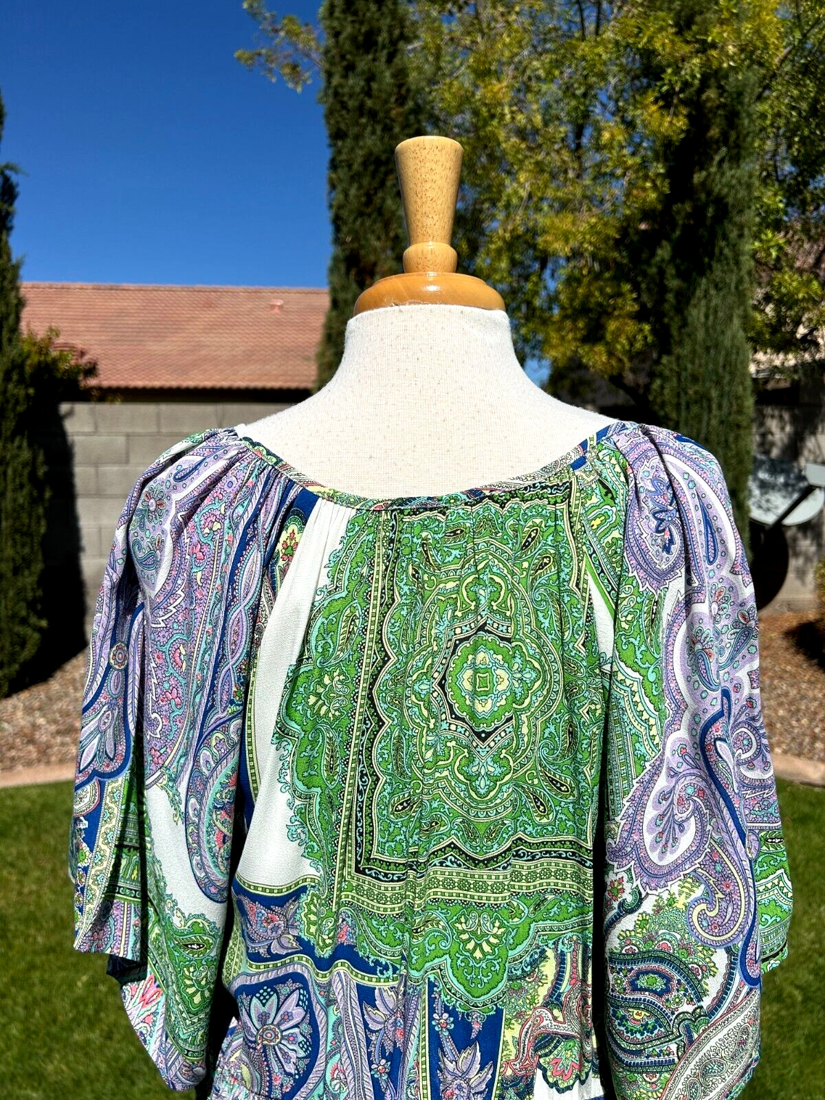 Karen Kane Ruffle Hem Peasant Tunic Top Plus Size 2X Going Green Print $149 NWT