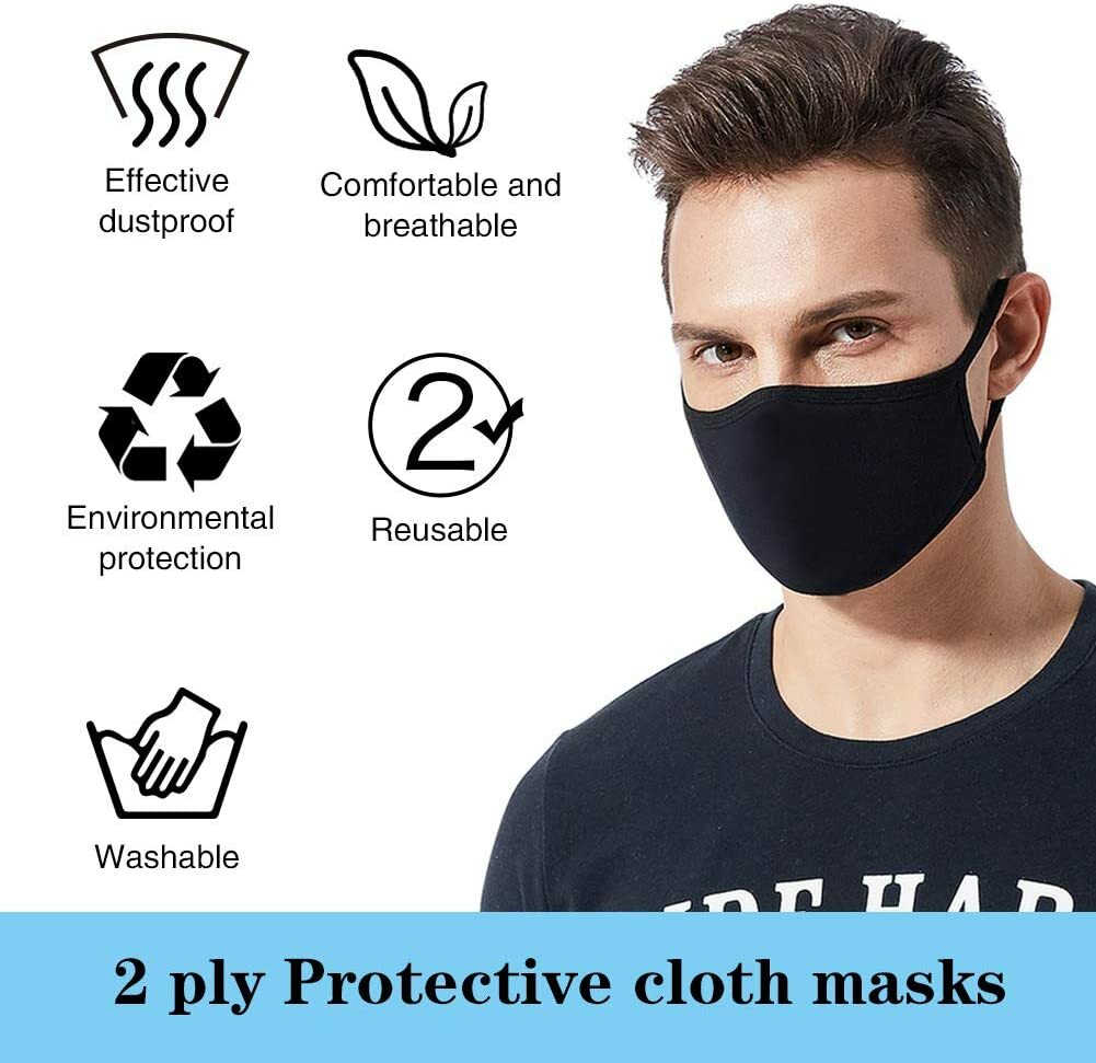 10PCS Cotton Face Mask Double Layer Reusable and Washable Unisex Black Color