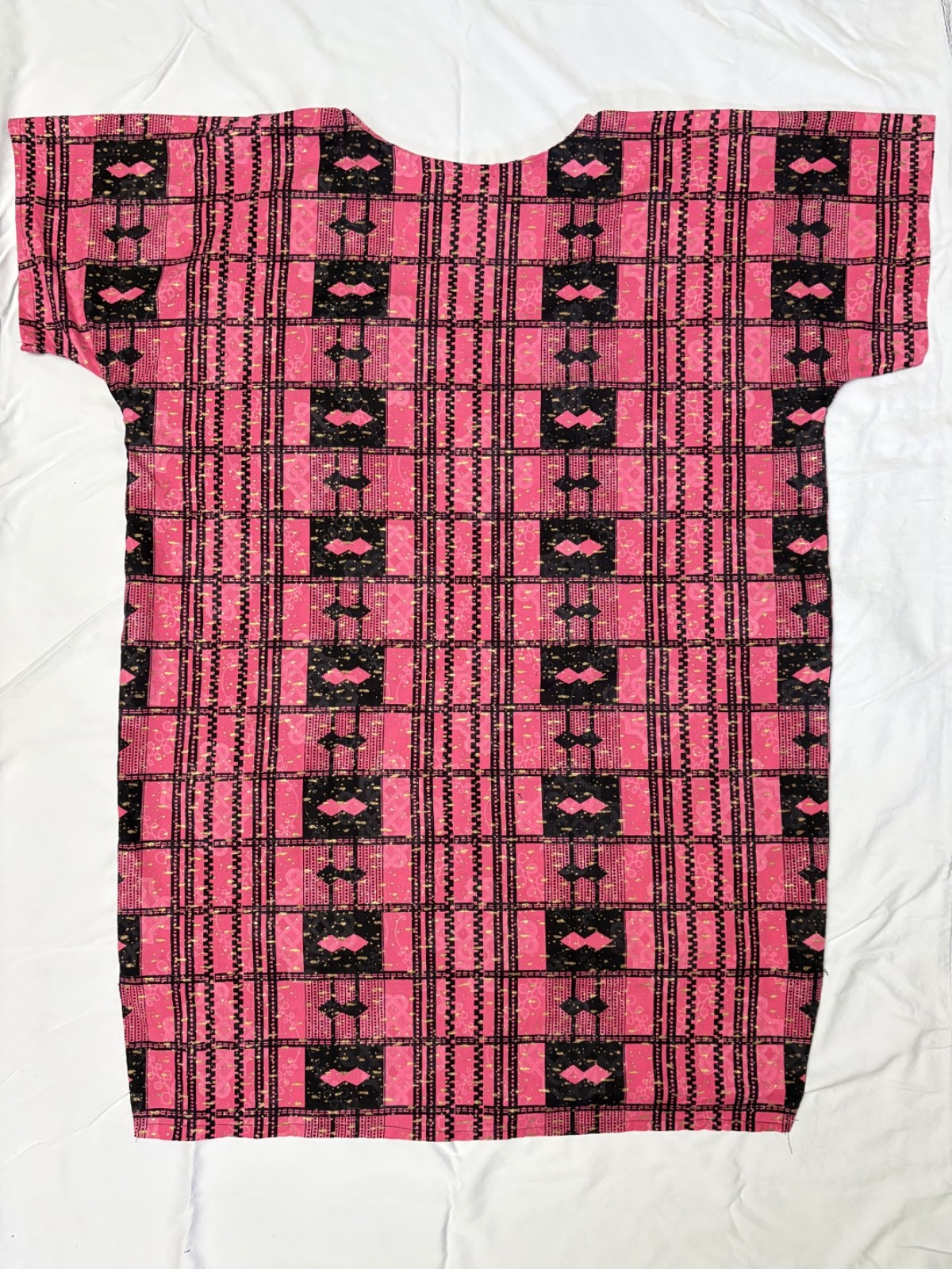 Vintage Miss Egypt Dress Middle Eastern Kaftan Pink Gold Print Ethnic Cotton OS