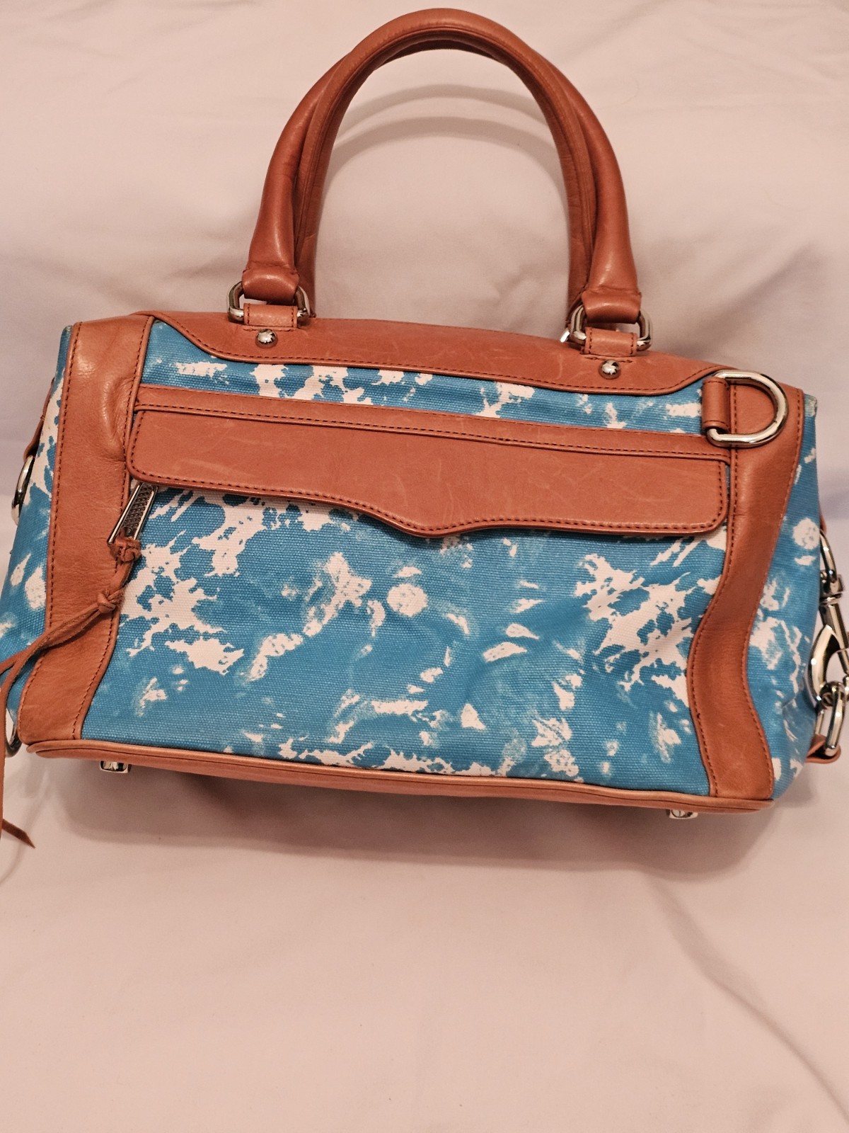 Rebecca Minkoff M.A.B Mini Satchel in Aqua, White and Tan* No Shoulder Strap*