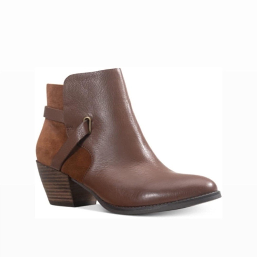 American Rag Ashlyn Brown Leather Suede Ankle Boots Western Boho Block Heel 8.5M