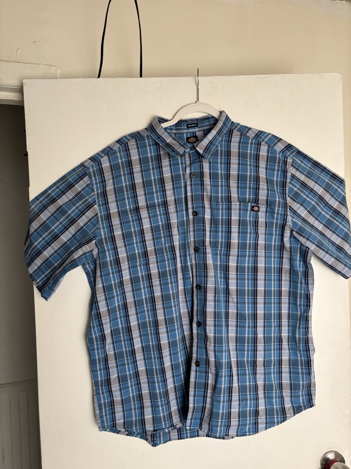 Dickies Men’s XL Relaxed Fit Plaid Short Sleeve Cotton Button-Up Pockets