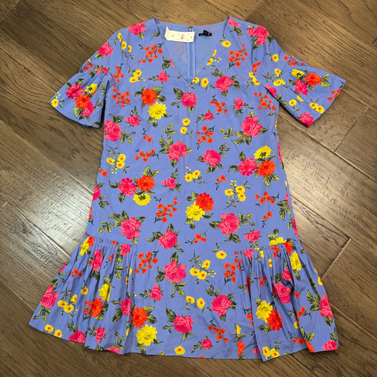 NWT Ann Taylor Floral Flutter Print Shift Dress Sz 12 Ruffle Hem Short Sleeve