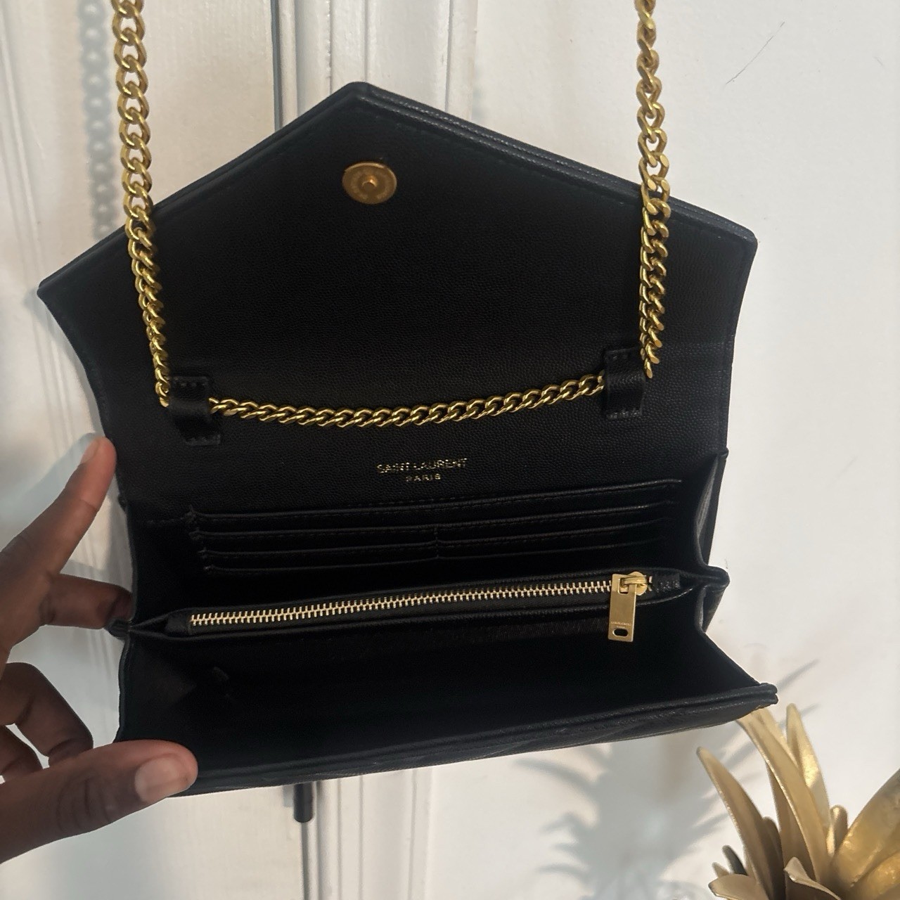 Saint Laurent YSL Envelope Black Quilted Chevron Chain Crossbody w/ Box Dust Bag