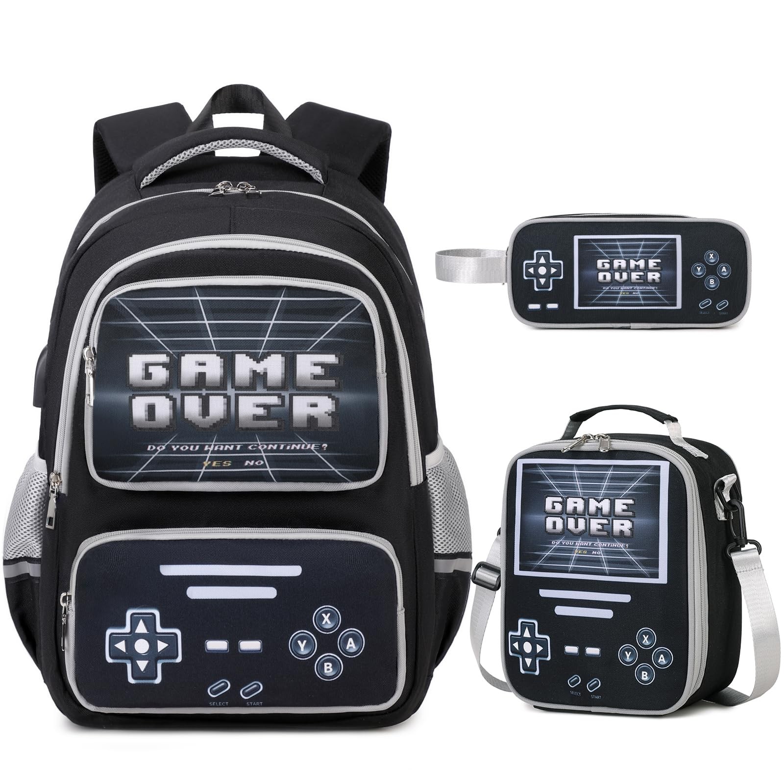 Gamer Backpack for Boys – Cool Luminous School Bag with Lunch Bag Pencil Case…
