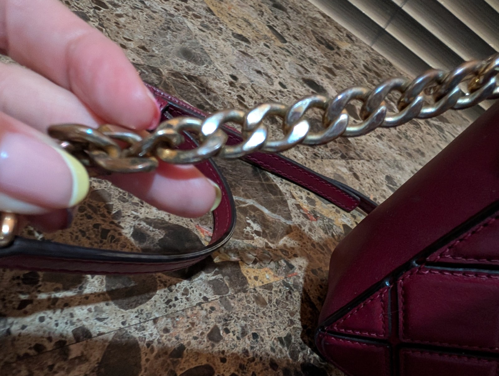 Michael Kors Burgundy Quilted Crossbody Zip Bag Gold Hardware Chain Strap