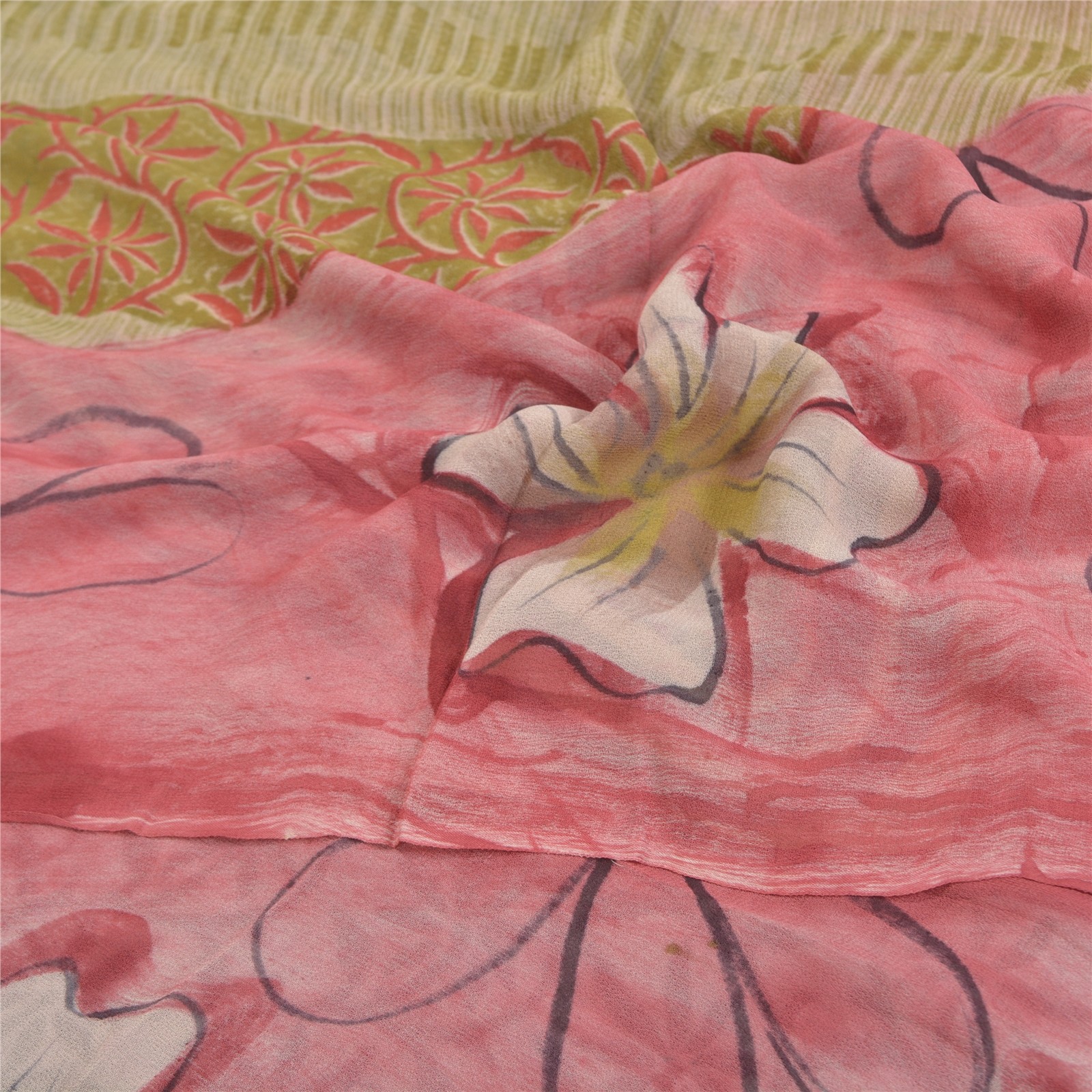 Sanskriti Vintage Indian Sarees Blend Georgette Printed Fabric Craft 5 Yard Sari