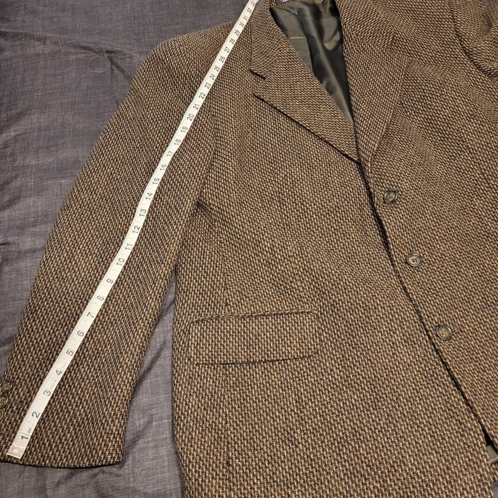 Yorkshire & Hill 46L Brown Tweed Wool Sport Coat Herringbone