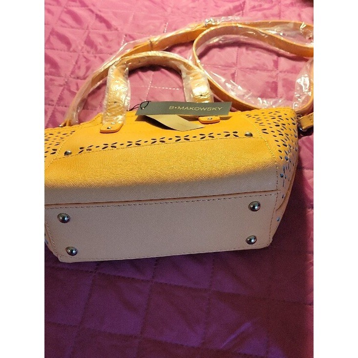 B. Makowsky Yellow Floral Laser-Cut Tote