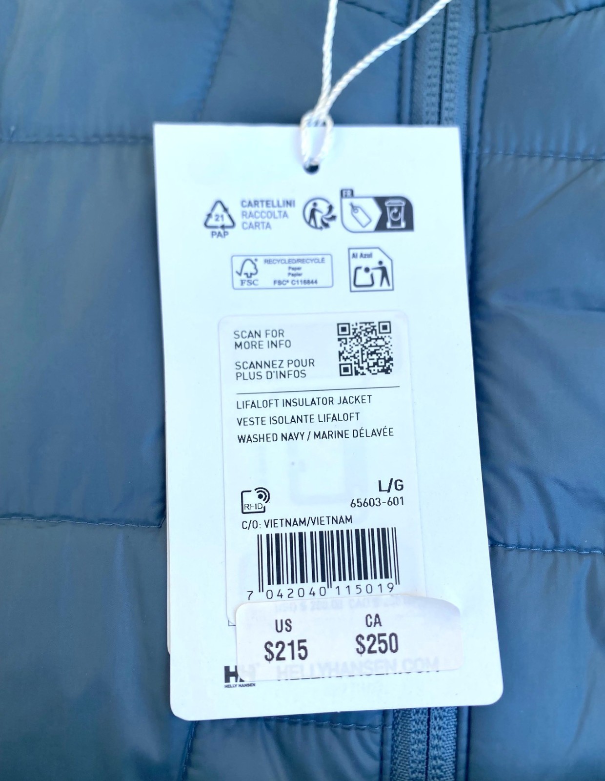 Men’s Helly Hansen Lifaloft Insulated Jacket BLUE $215, Size: L