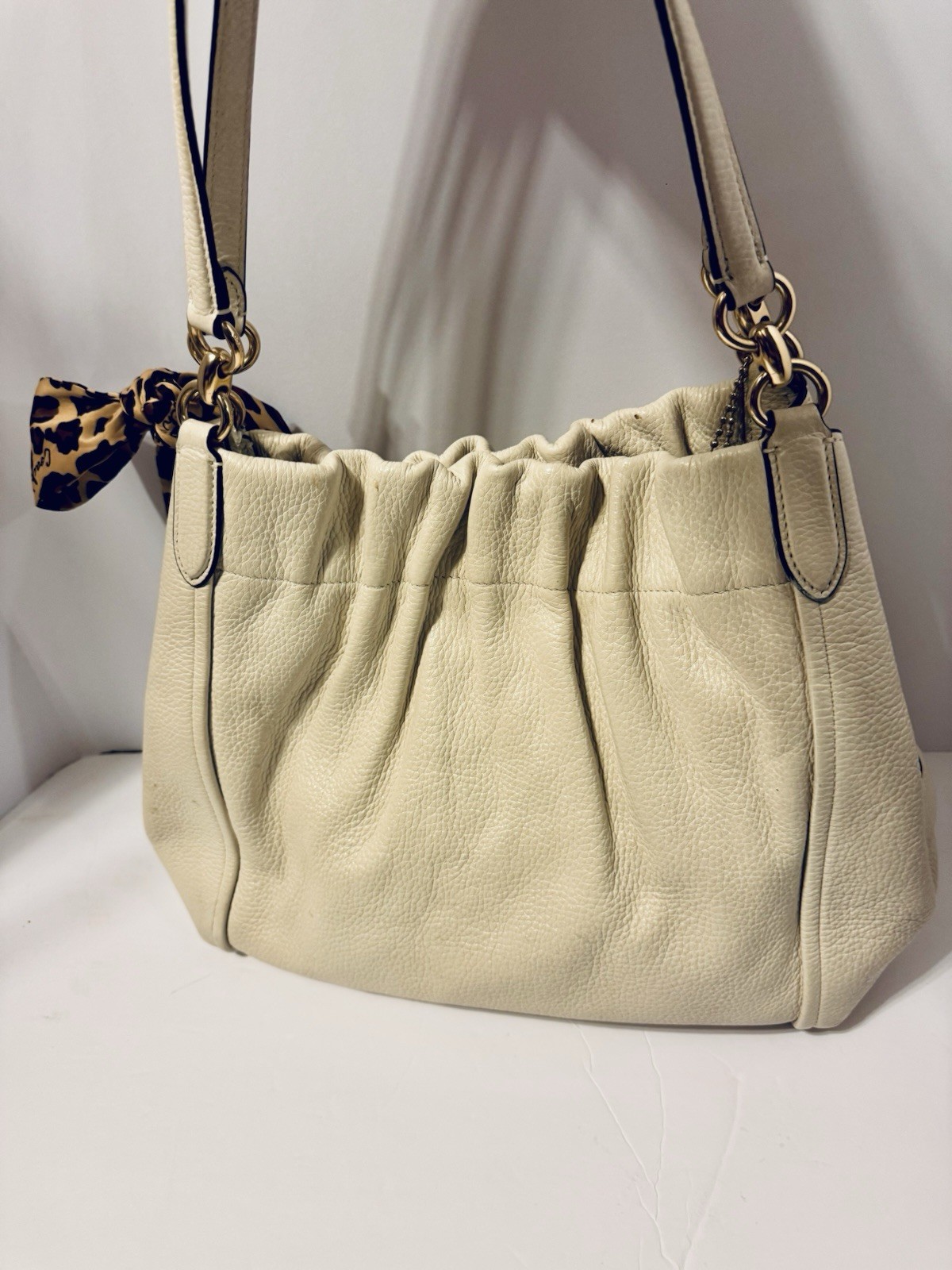 Coach Maya Leather Bag Chalk-Gold hardware w/Coach Scarf C1454