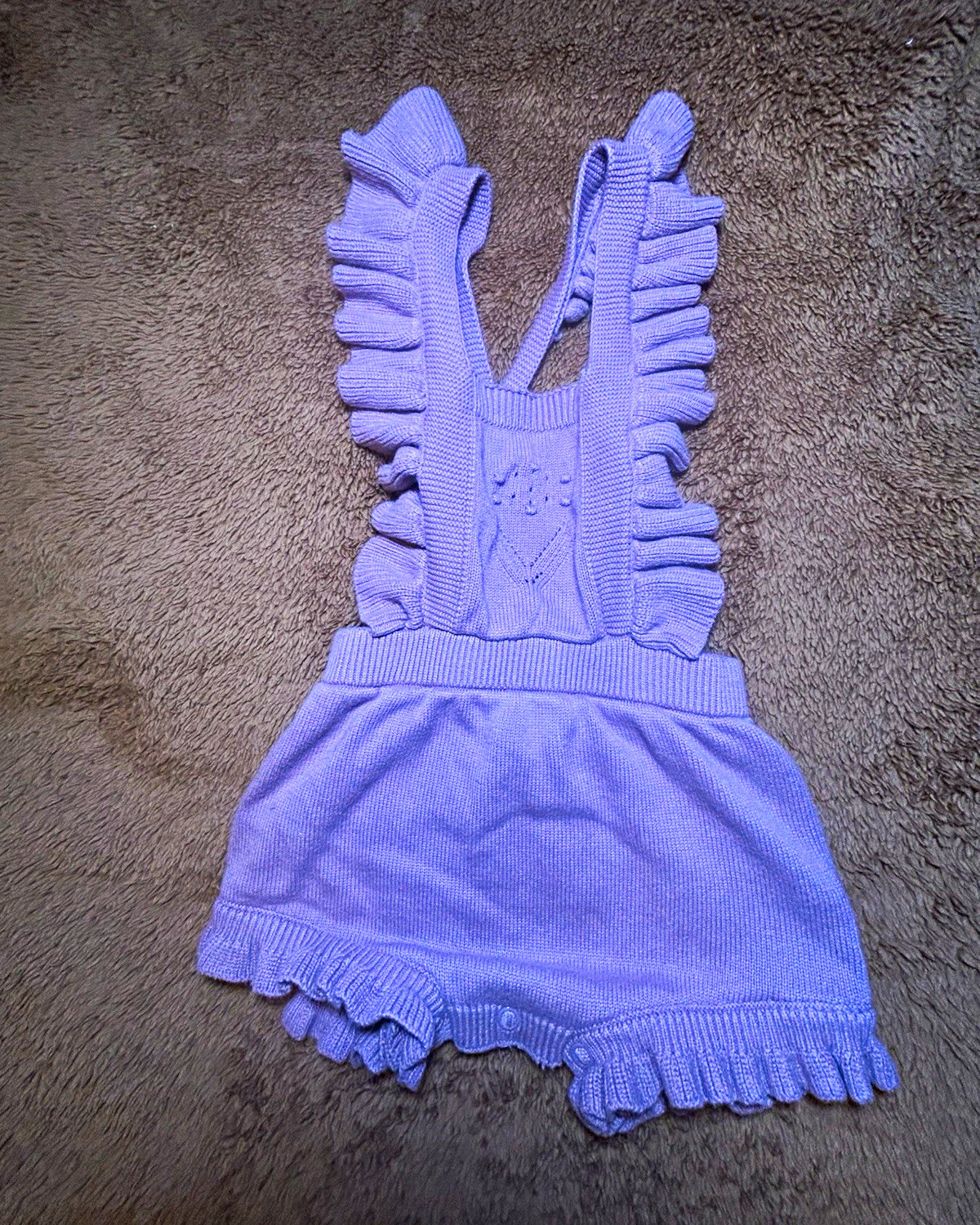 Cat & Jack Girls 18M Purple Knit Ruffle Strap Romper, Sleeveless Button