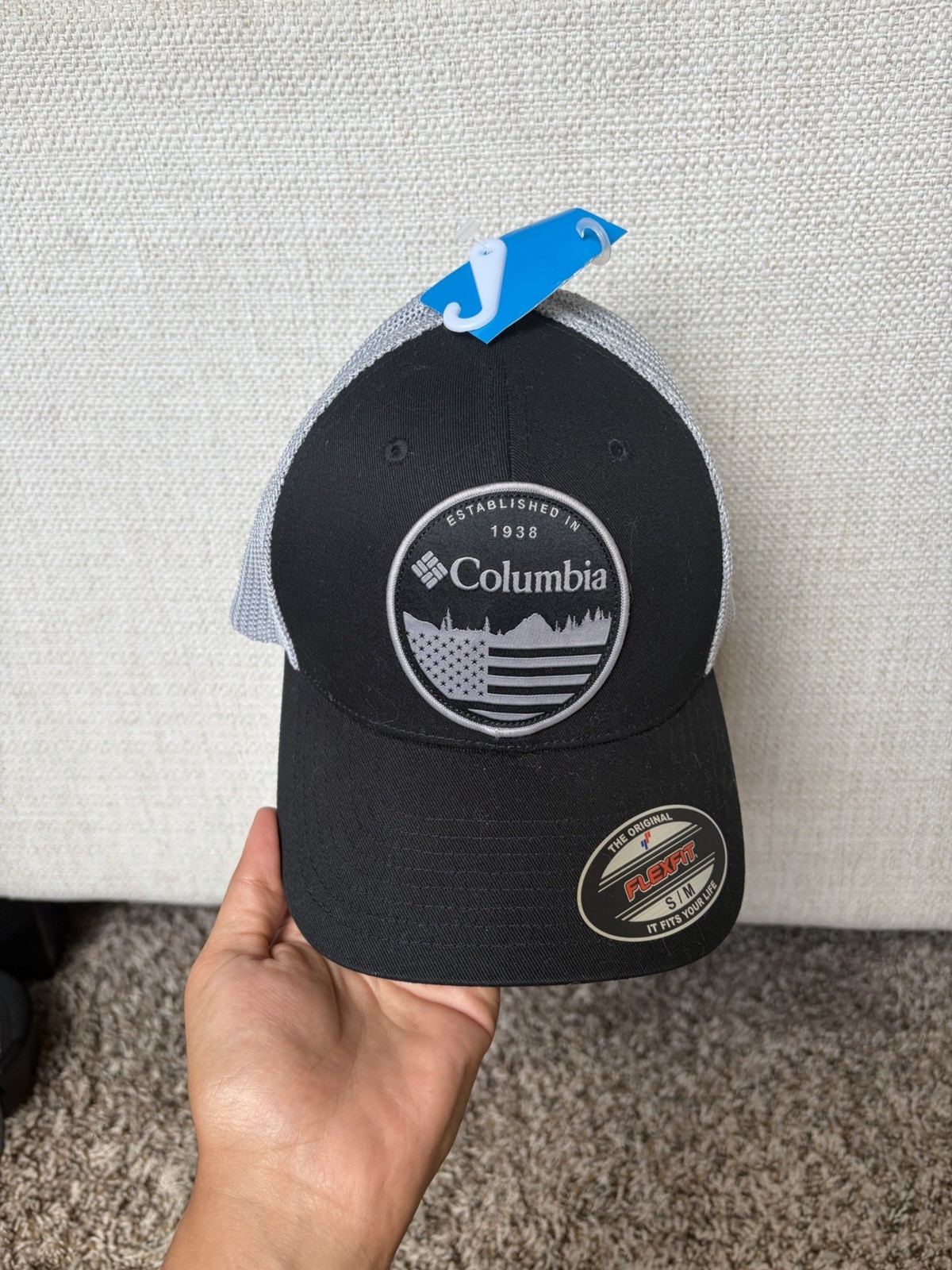 Columbia PFG Stretch Mesh-Back Trucker Hat Cap Solid Black/Gray S/M