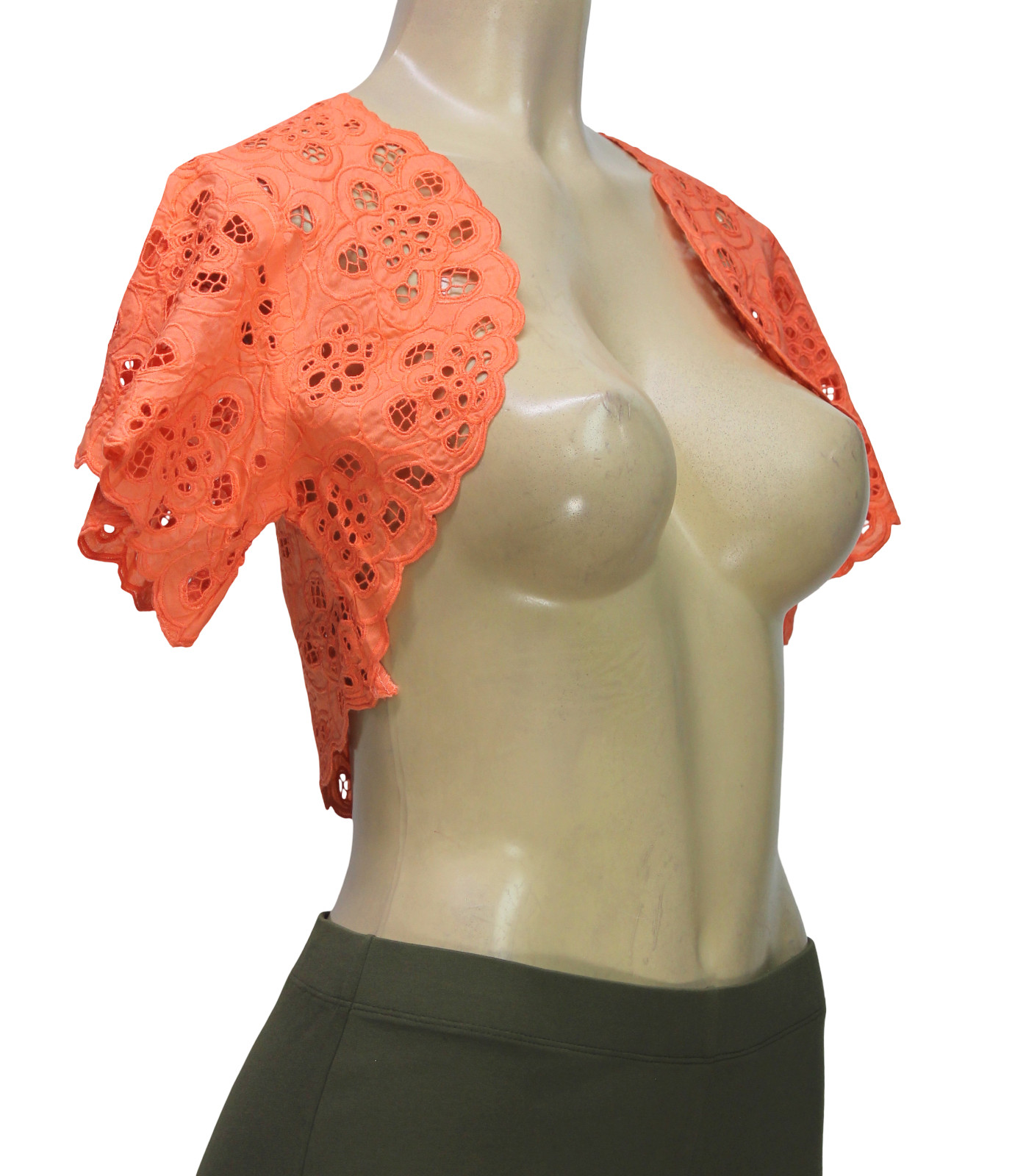 Hibis Lace Works Eyelet Cropped Top Shrug Embroidered Passion Fruit Size M