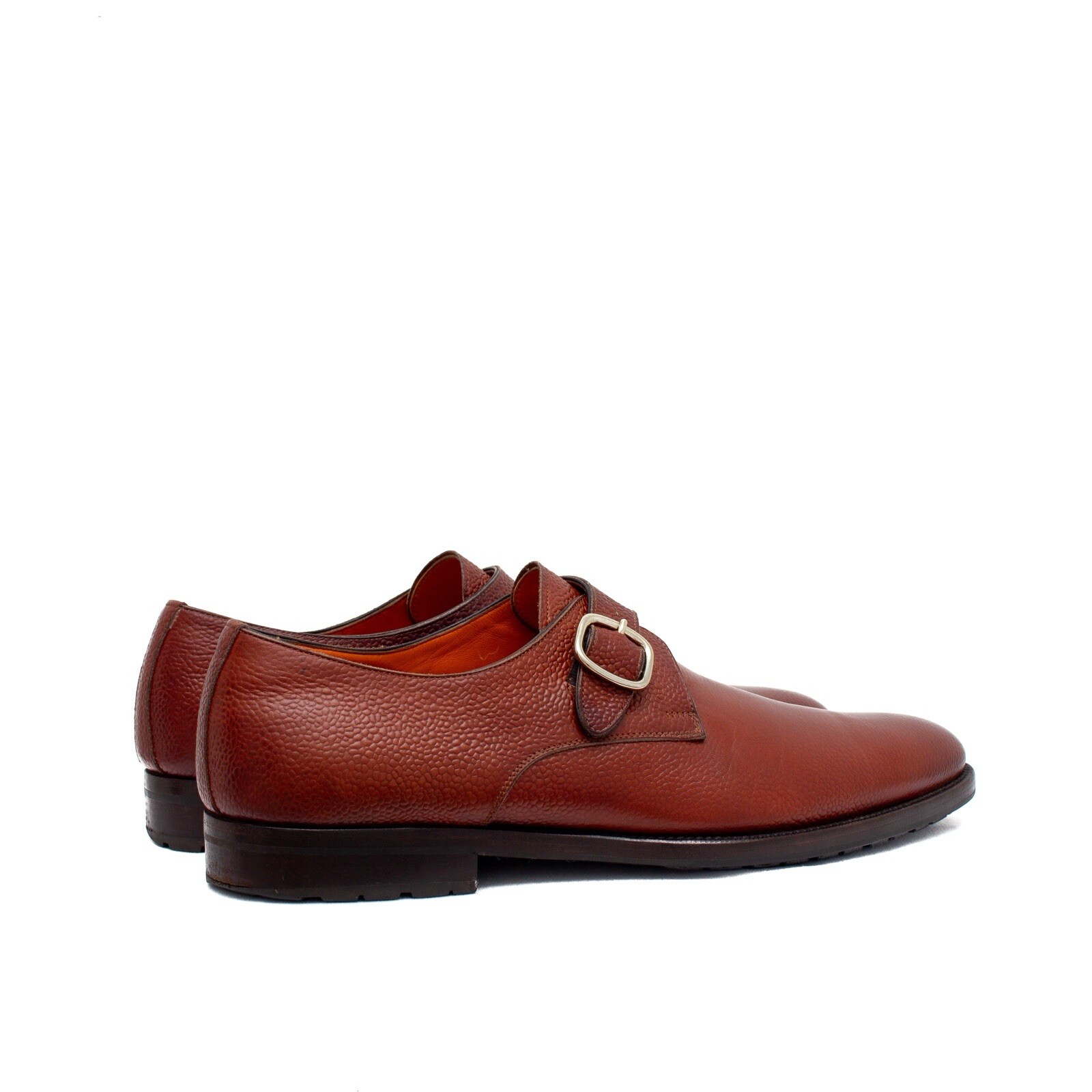 1.3k$ Santoni Single-Buckle Monk Strap in Brown Grain Leather US : 11