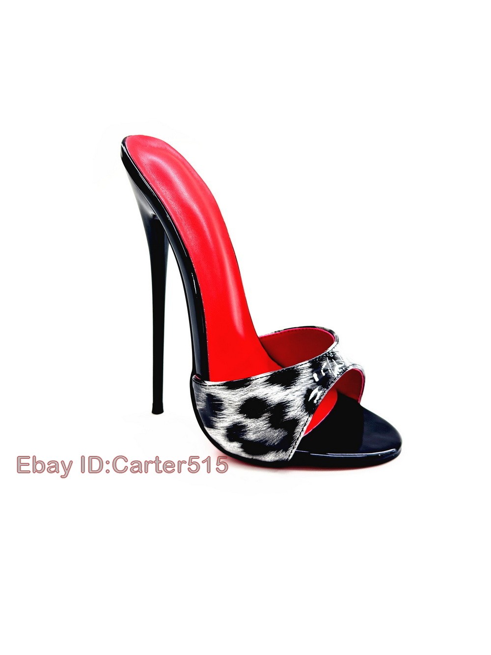16/14cm High Heeled Slippers Leopard Patent Leather Slides Fetish Cross-Dressing