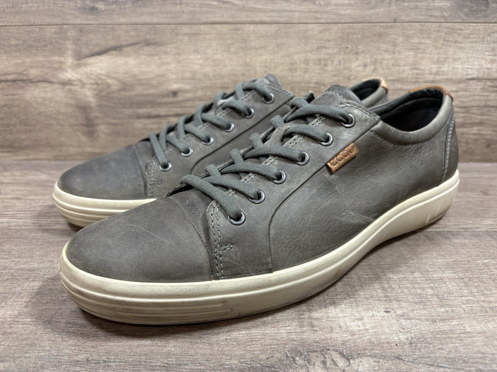 Ecco Soft 7 City Sneakers Shoes Gray Leather Travel Mens Size EU 46 US 12 12.5