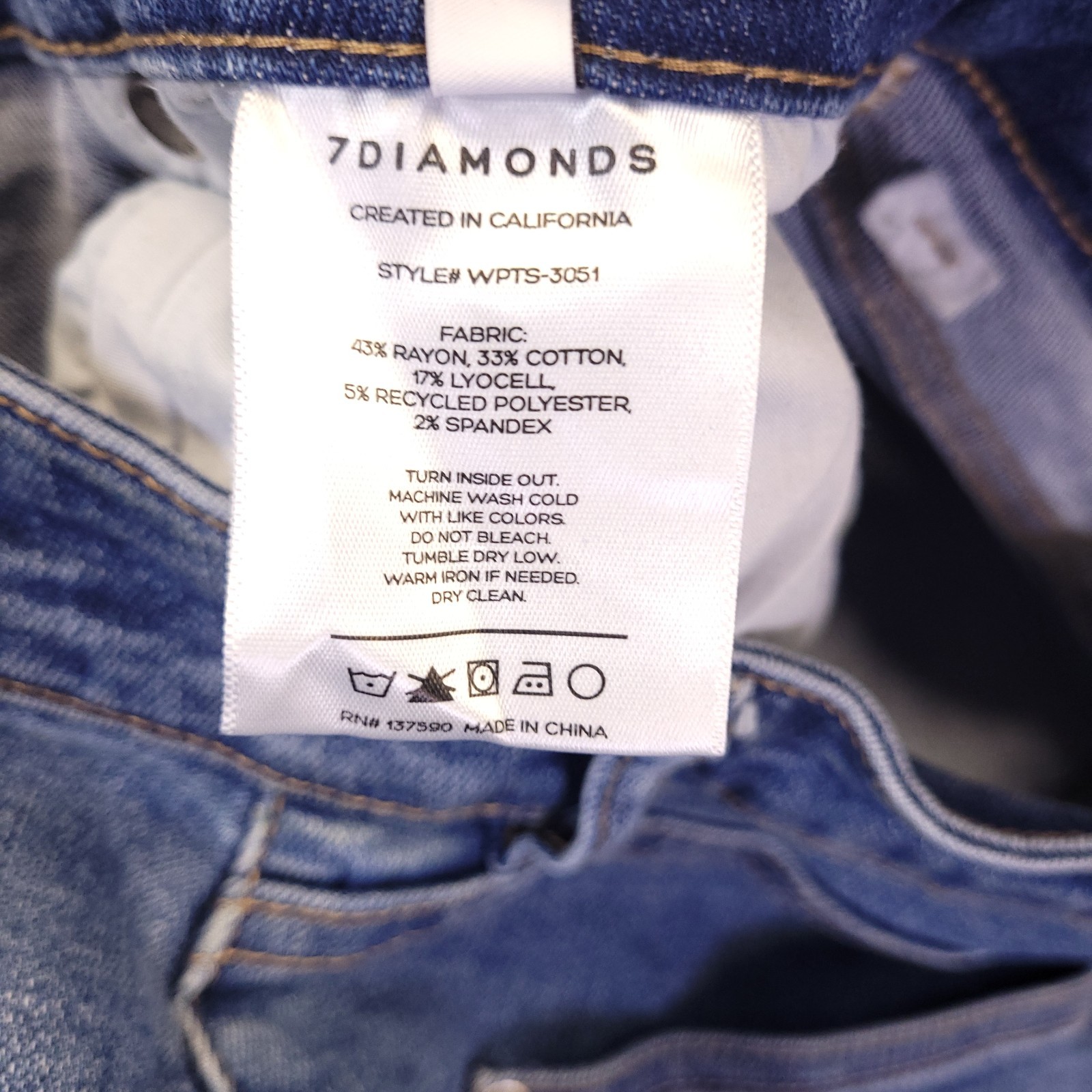 7D 7 Diamonds Denim Straight Jeans Womens 30×26.5 Blue High Rise Stretch