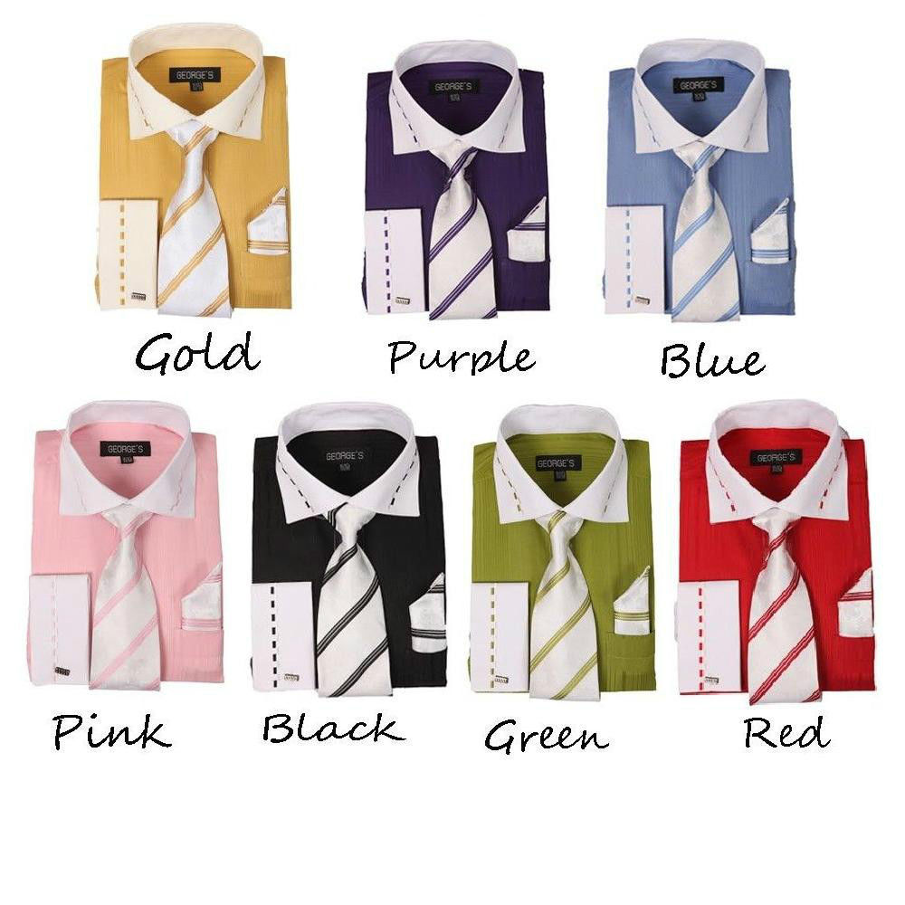 New Men’s George Design Dress Shirt French Cuff in 7 Colors All Sizes AH621