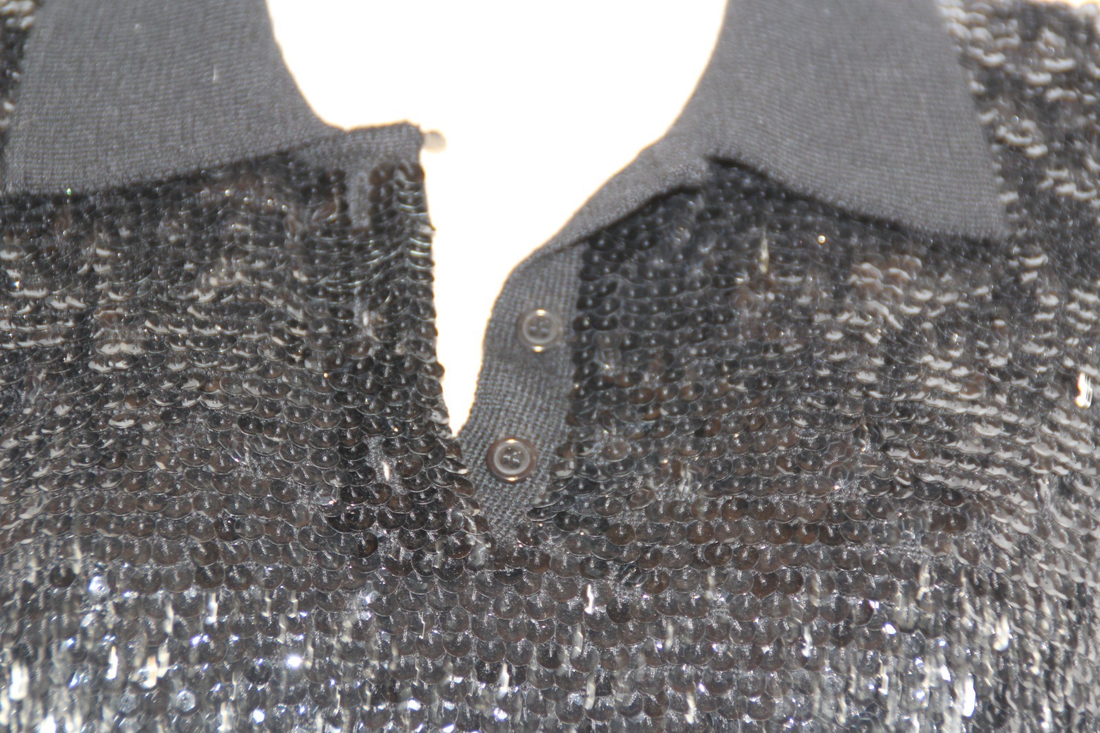Lauren Ralph Lauren Black Sequin Merino Wool Knit Polo Sweater Holiday Top Sz. M