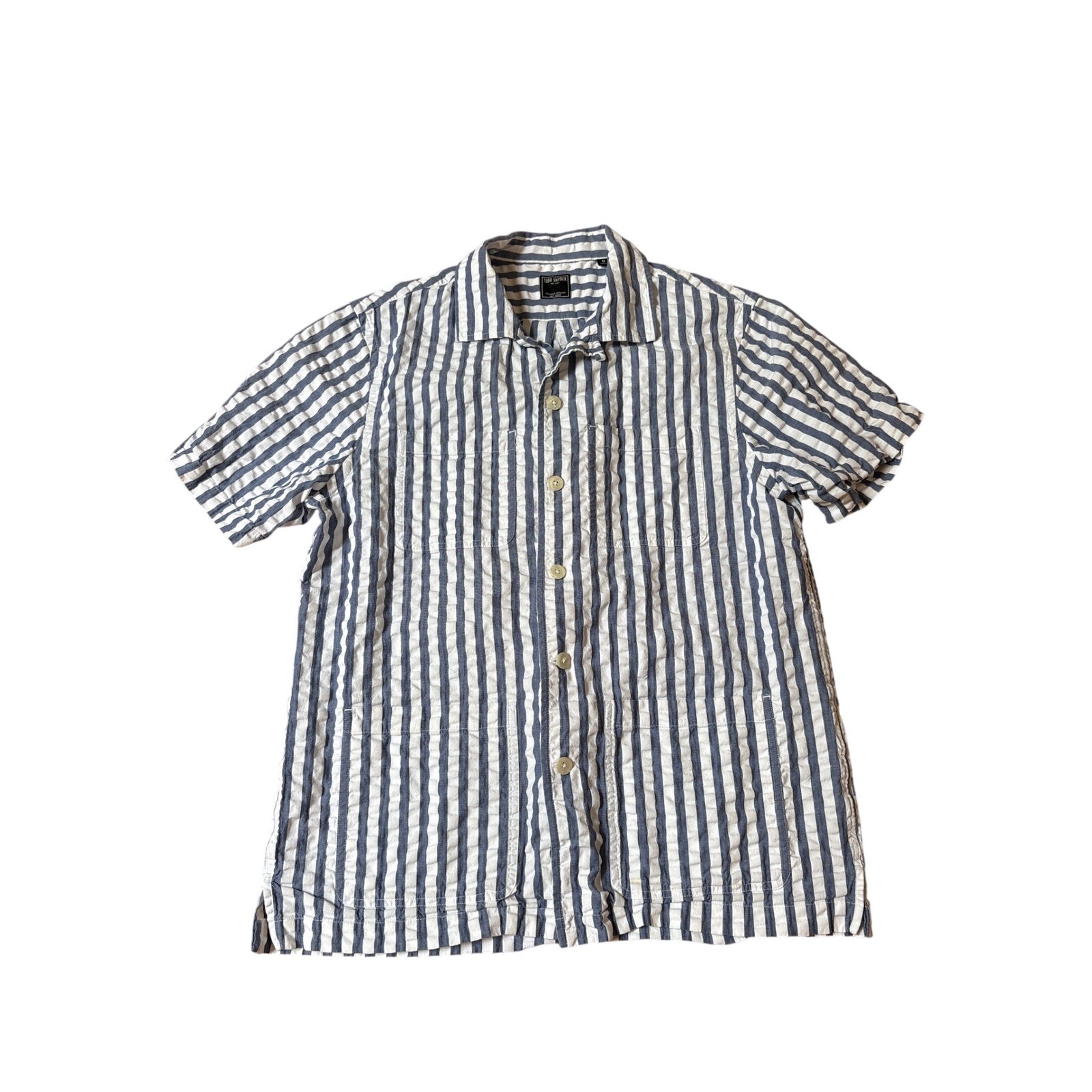 Todd Snyder Button Down Mens Blue White Striped Camp Utility Shirt SIZE M