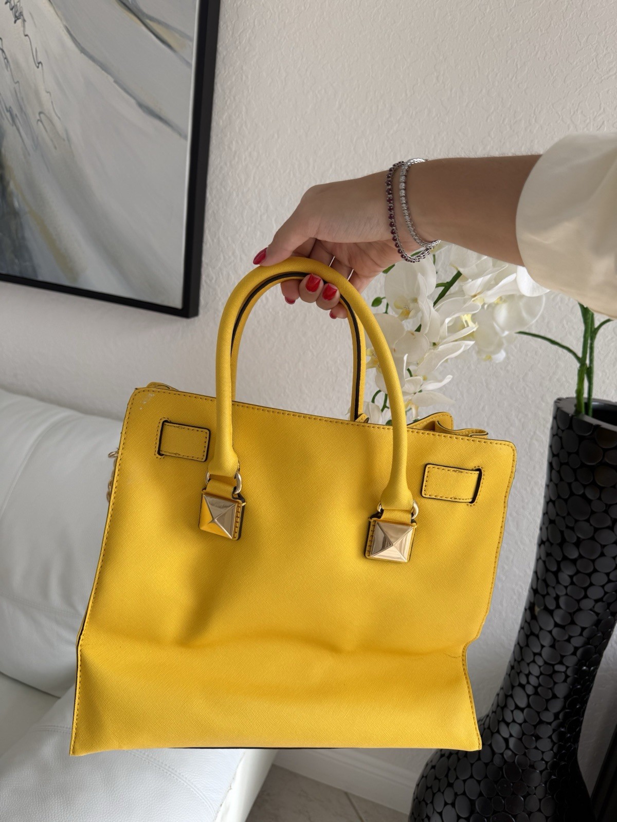 Michael Kors Yellow Studded Satchel Top Handle Bag w/ Lock