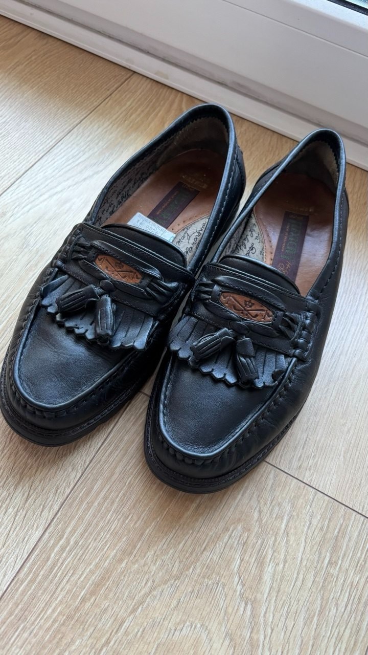 VINTAGE Flexi City Black Leather Kiltie Tassel Loafers Made in Denmark EU 43