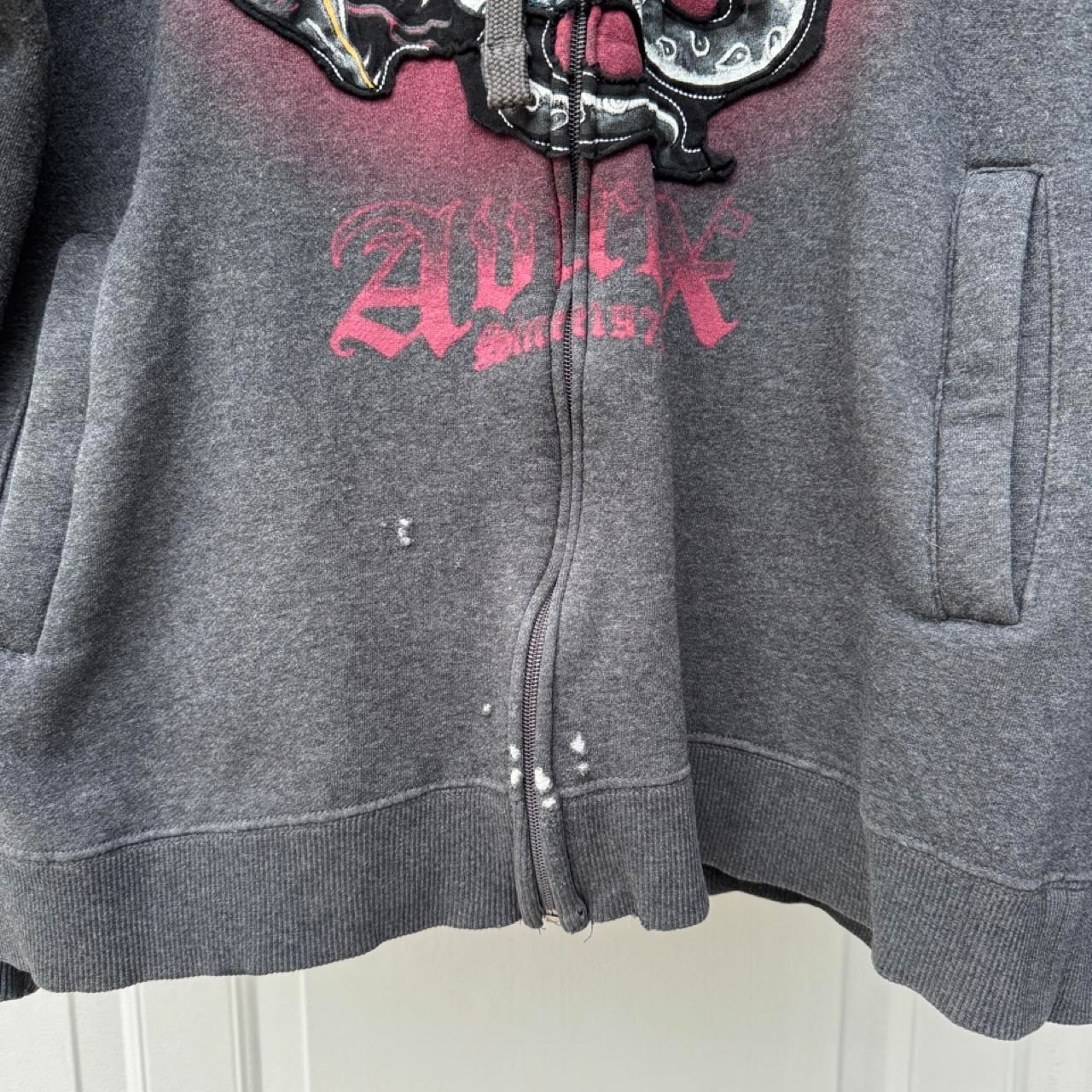 GREY AVIREX Y2K “SUGAR SKULL” ZIP UP HOODIE