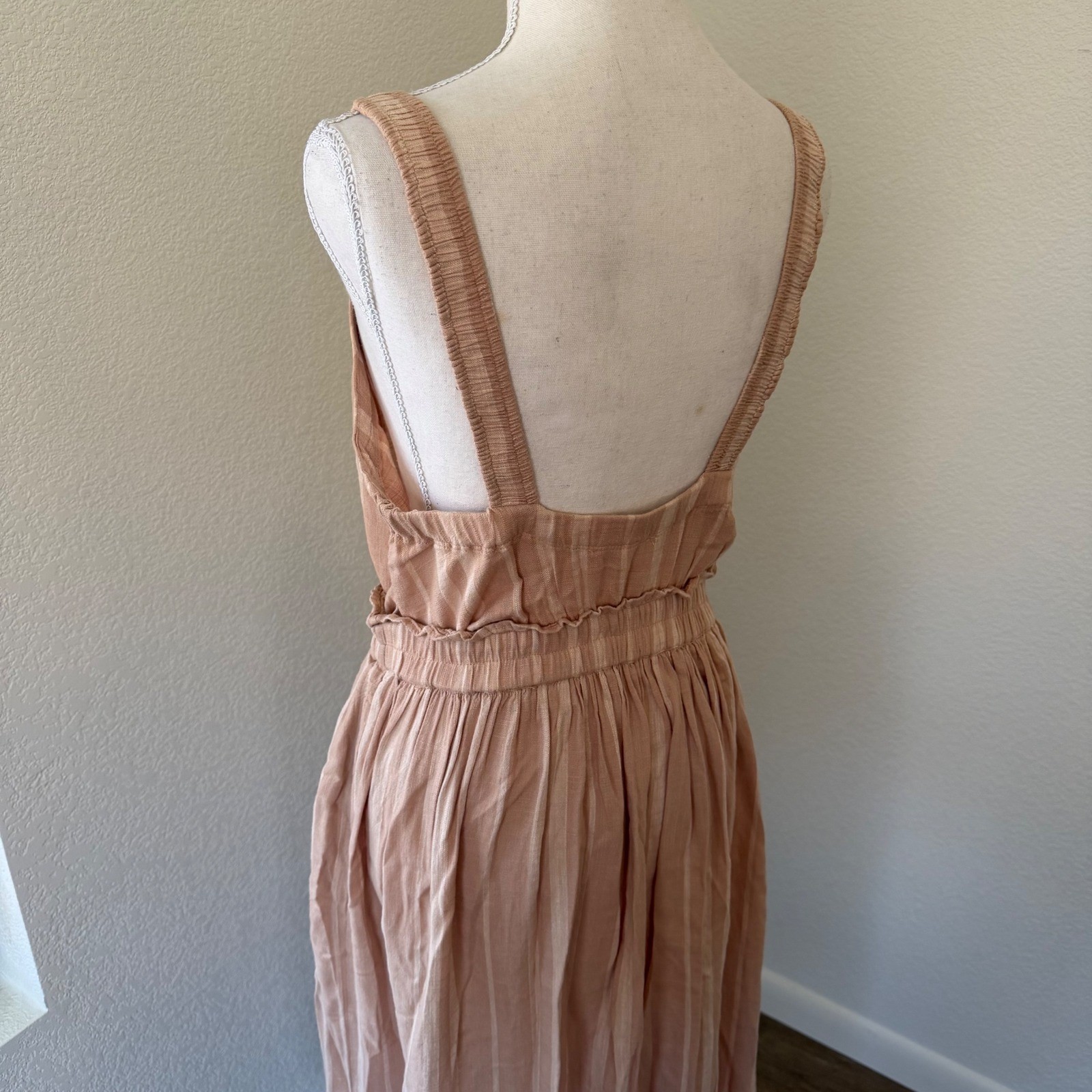 Splendid Maxi Dress Womens Medium Peach Tan Striped Linen Blend RM2D241 Boho