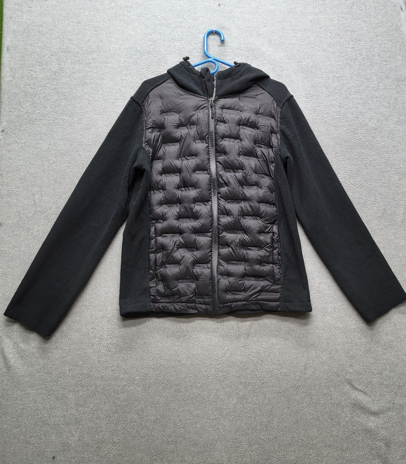 Reebok Men Jacket S Black Quilted Logo Embroidery Zipper Long Sleeve Y2K