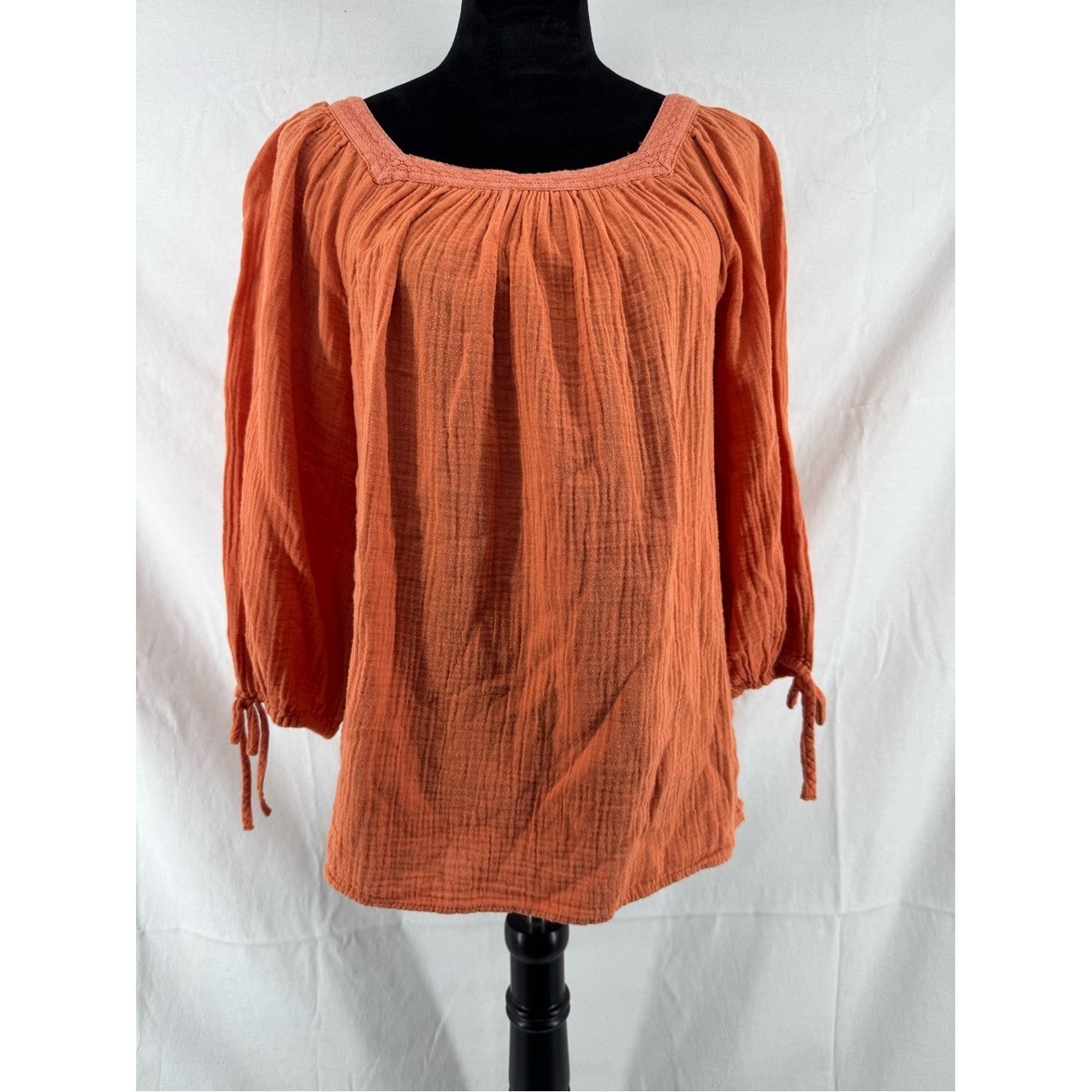 LC Lauren Conrad Rust Orange Gauze Peasant Blouse