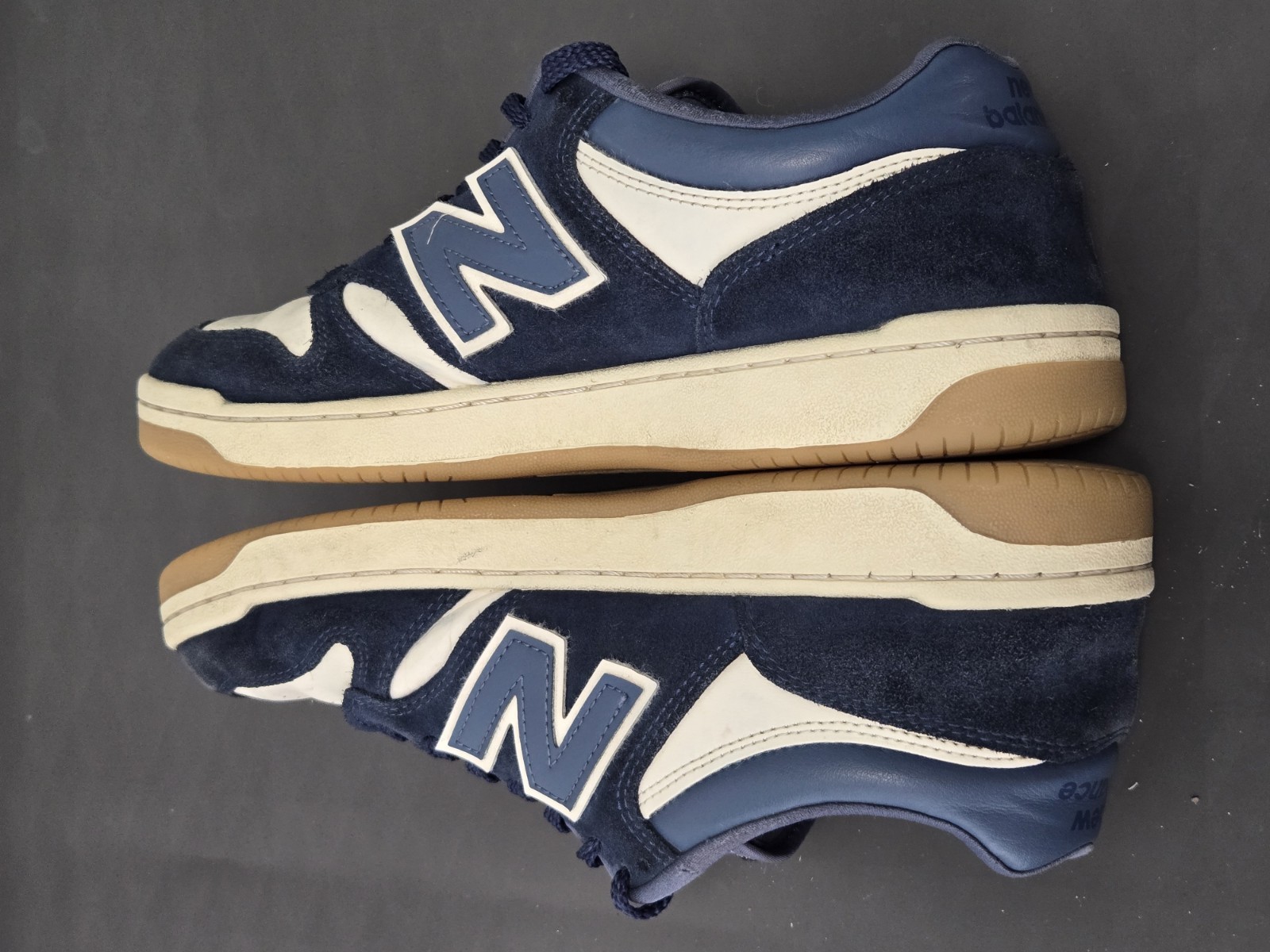 New Balance BB480 Mens Athletic Casual Shoes White/Navy Blue BB480 Size 10