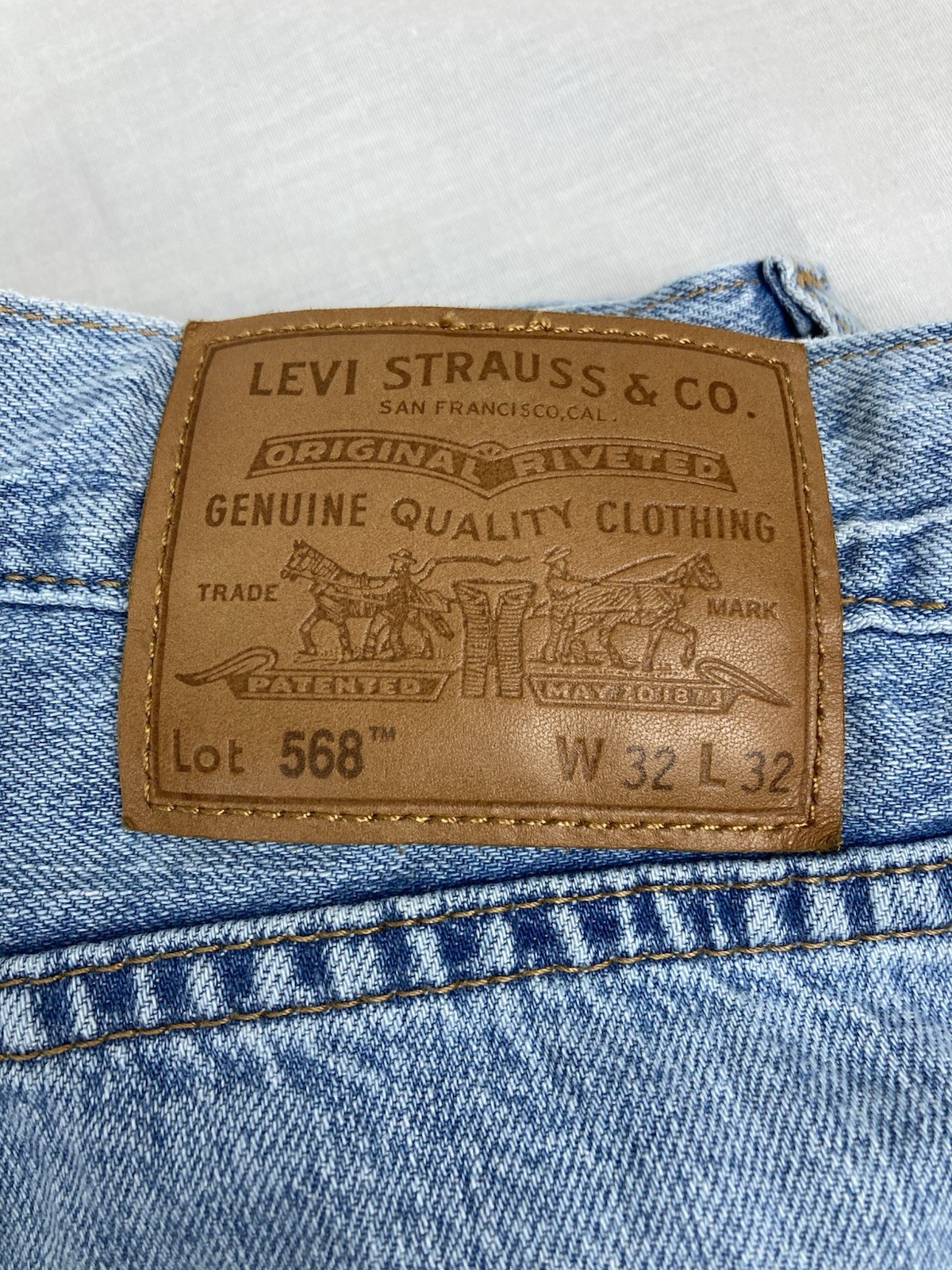 LEVIS 568 PREMIUM BIG E RELAXED STRAIGHT JEANS COTTON LINEN BLUE MENS 32 X 32