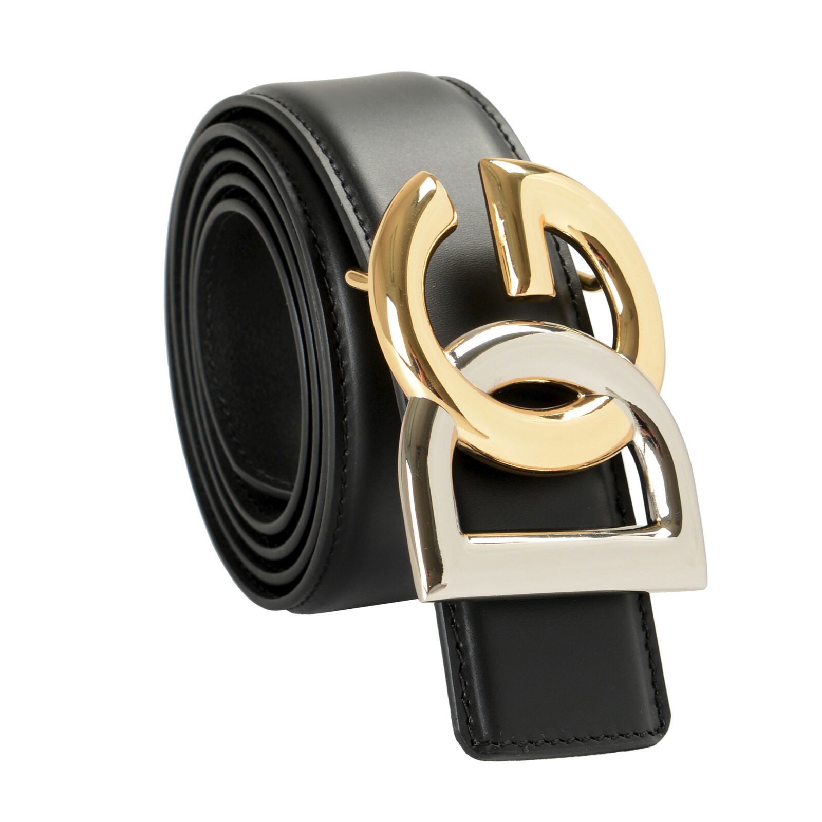 Dolce & Gabbana Unisex Black Leather Metal Buckle Belt US 30 IT 75