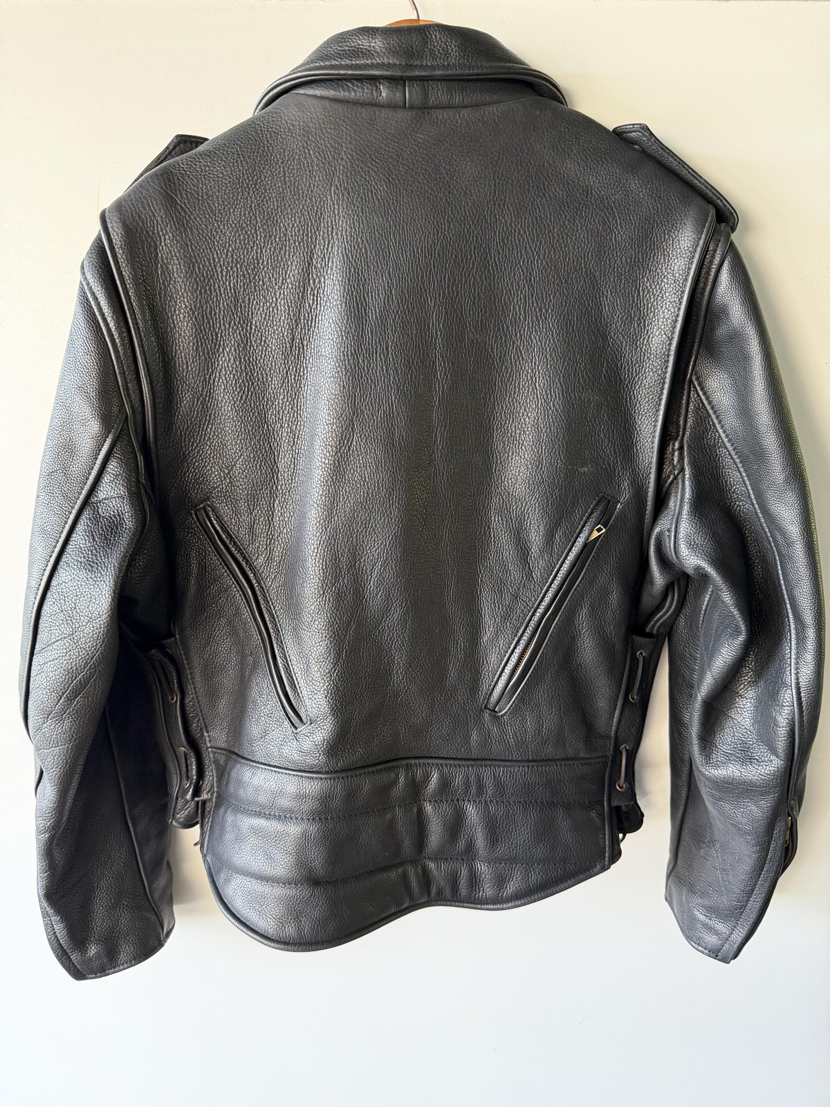 Leather Motorcycle Jacket Mens Large Black USA Biker Lined Padded YKK Zippers