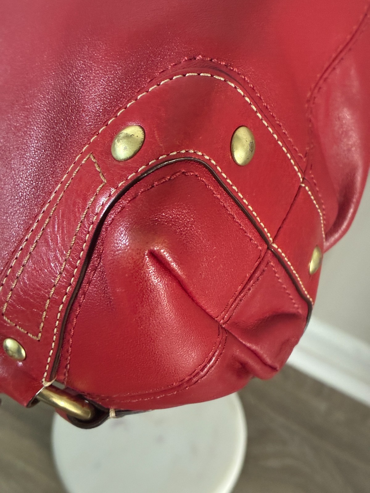 Coach Carly Satchel Purse Y2K Era Cherry Red Medium Size Bag with Stud Accents