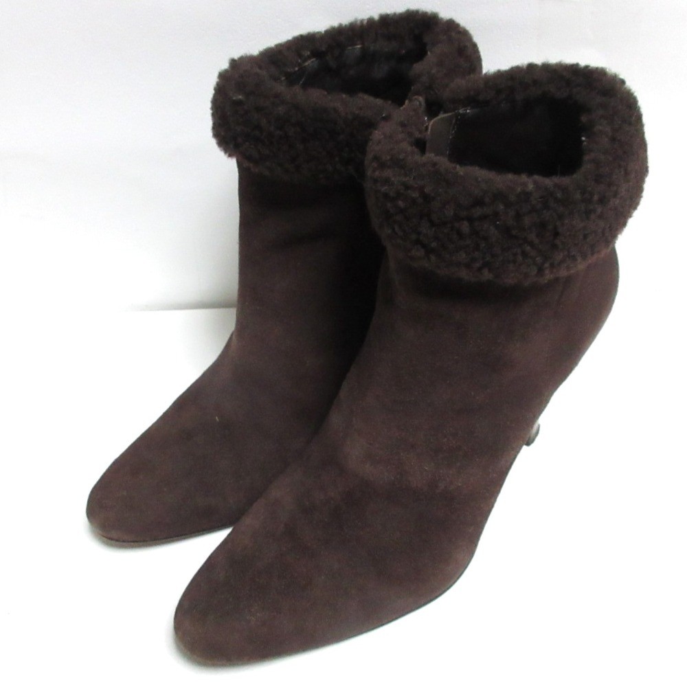 BROOKS BROTHERS Boa Chunky Heel Short Boots 9.3″” Brown Women USED