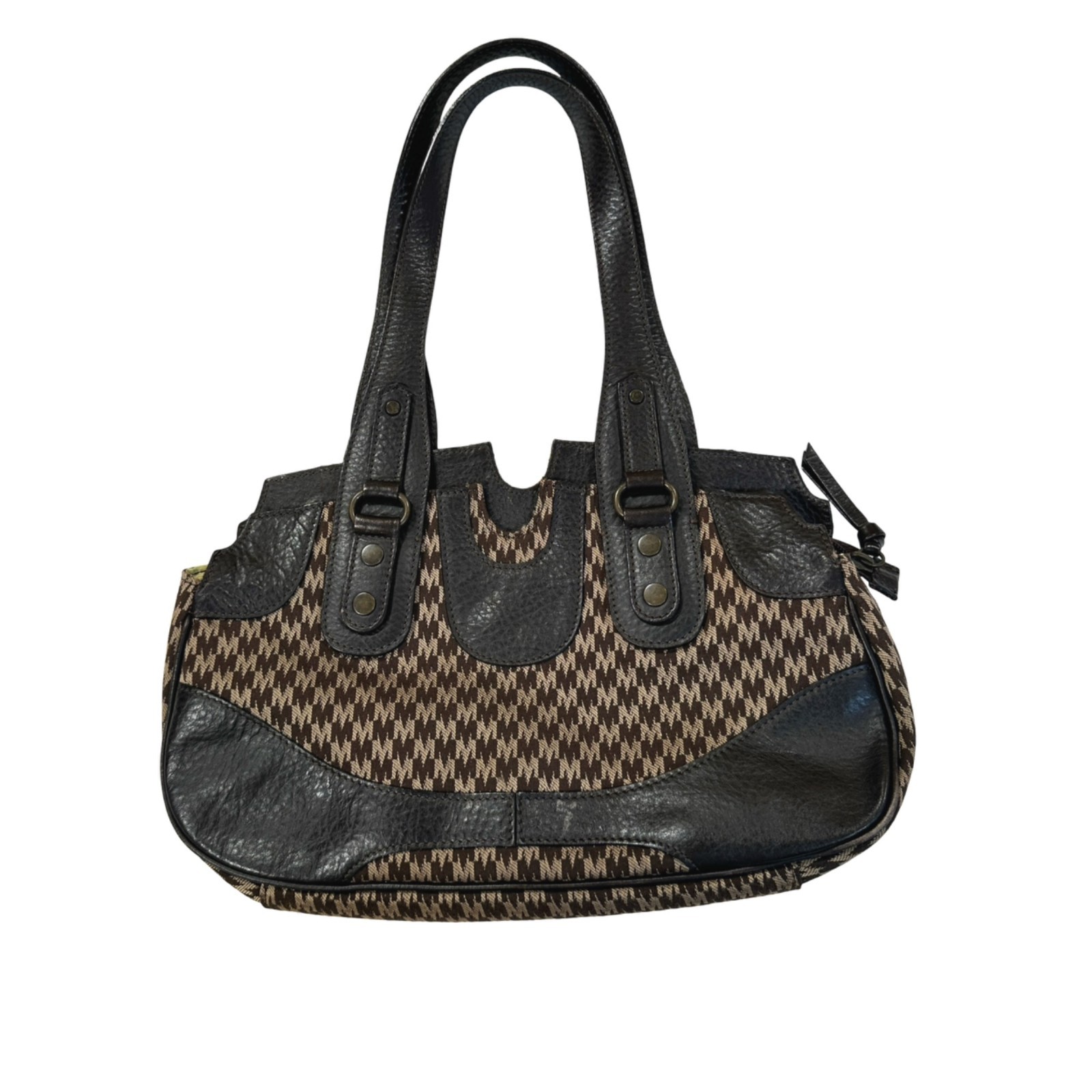 Max Mara Old Money Jacquard Monogram Brown Leather Shoulder Bag Vintage