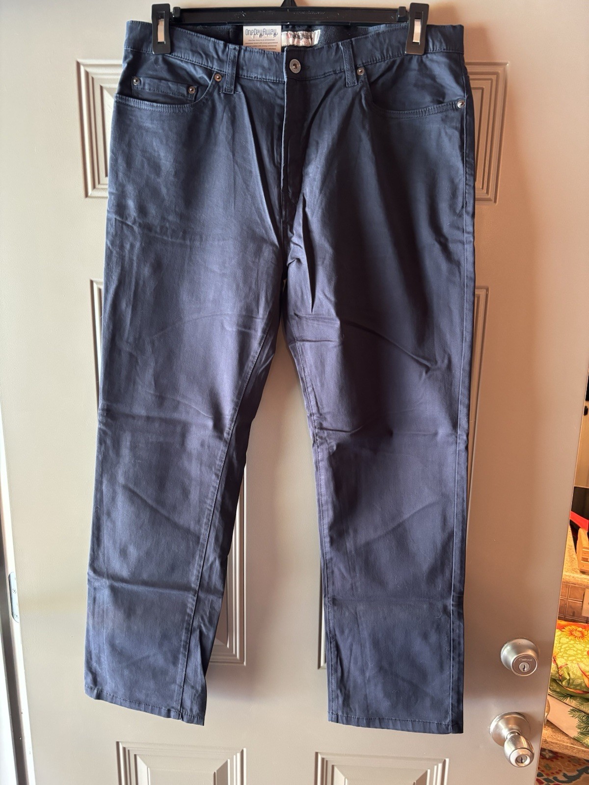 ⁠OneDayAway Mens 5 Pocket Stretch Sateen Pants 34×30 Total Eclipse Navy NWT