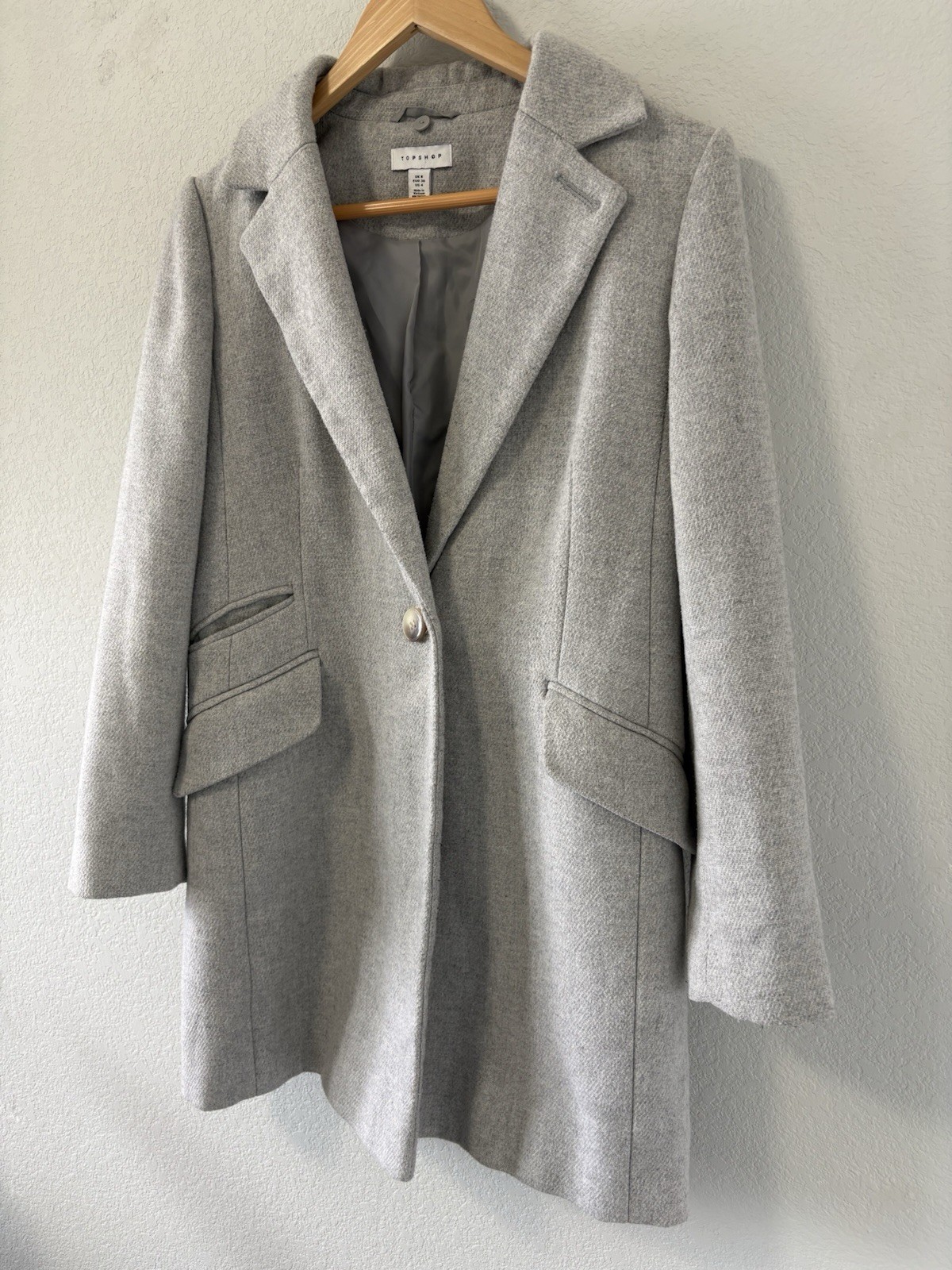 Topshop Gray Faux Wool Coat US 4 UK 8 Tailored Single Button Lined Jacket