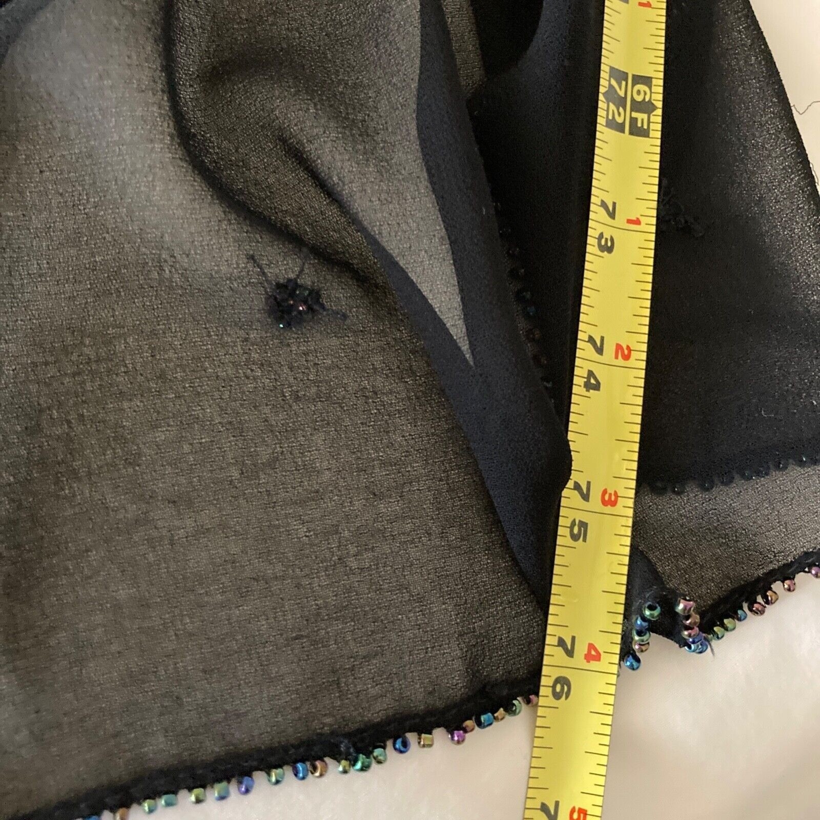 Scarf India 76 in Black Sheer Multicolor Beads Shawl Shayla Ghoonghat