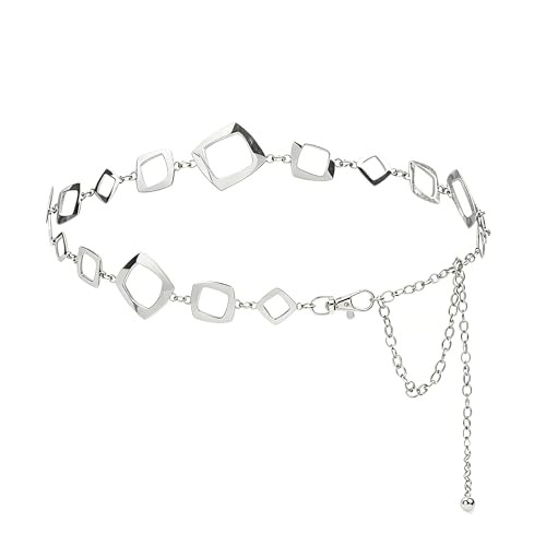Square Waist Chain for Women Chain Belt Adjustable Range:26.8 – 33.5IN Silver