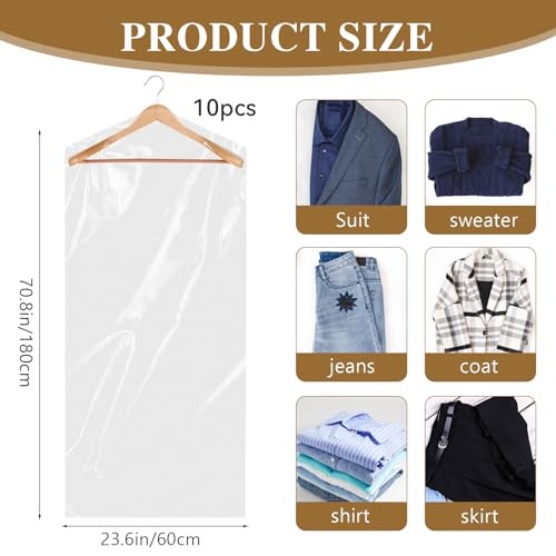 10 Pack Long Dress Covers 71 Inch Garment Bags for Hanging 10pcs 60x180cm