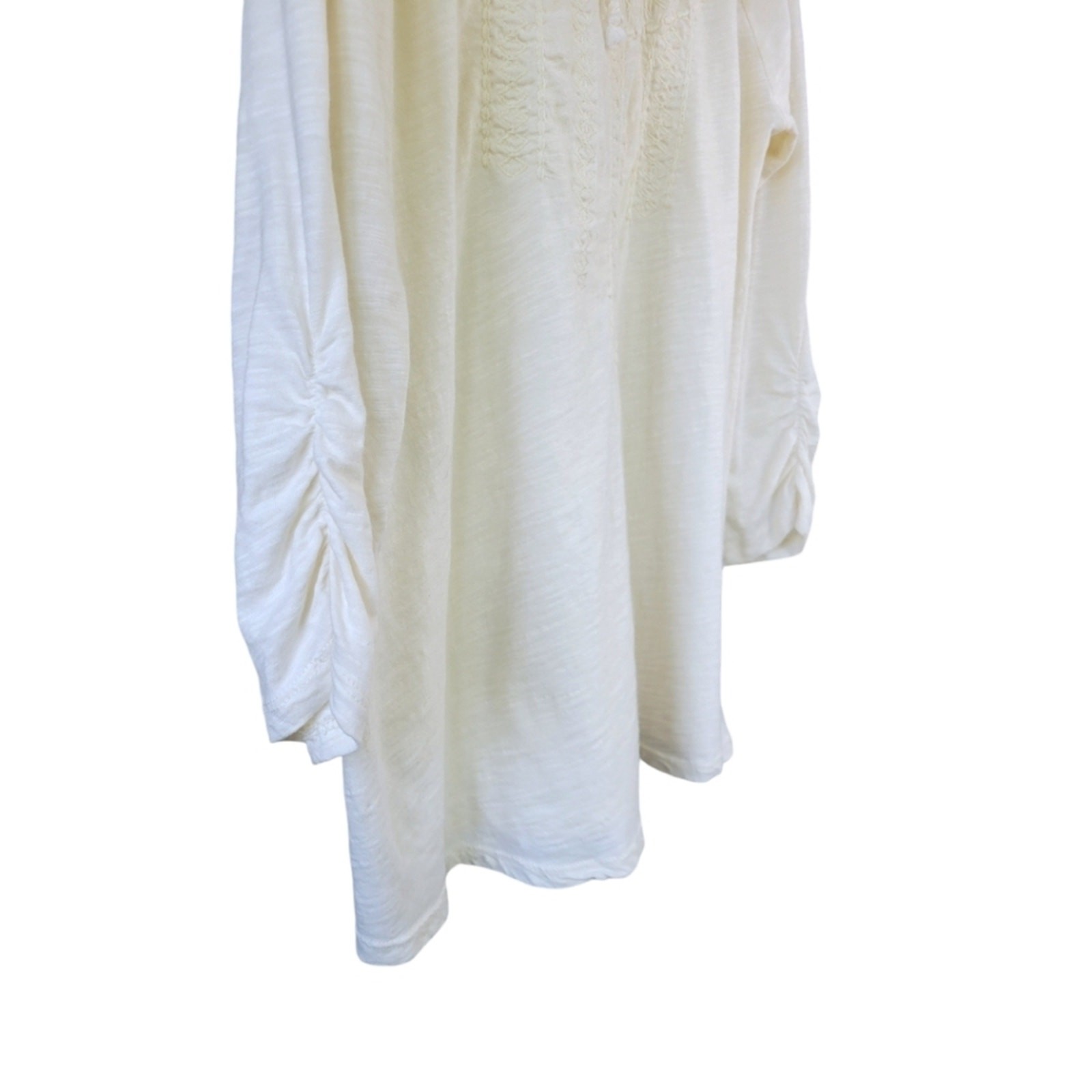 Lucky Brand Sz L Embroidered Cotton Peasant Cottagecore Blouse Top Cream