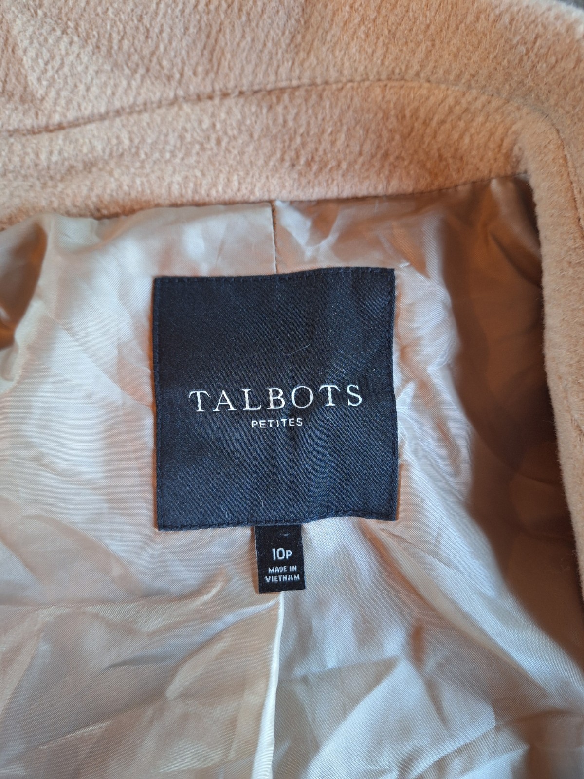 Talbots Two-Tone Wool Blend Colorblock Overcoat 10 Petite Black & Tan Buttons