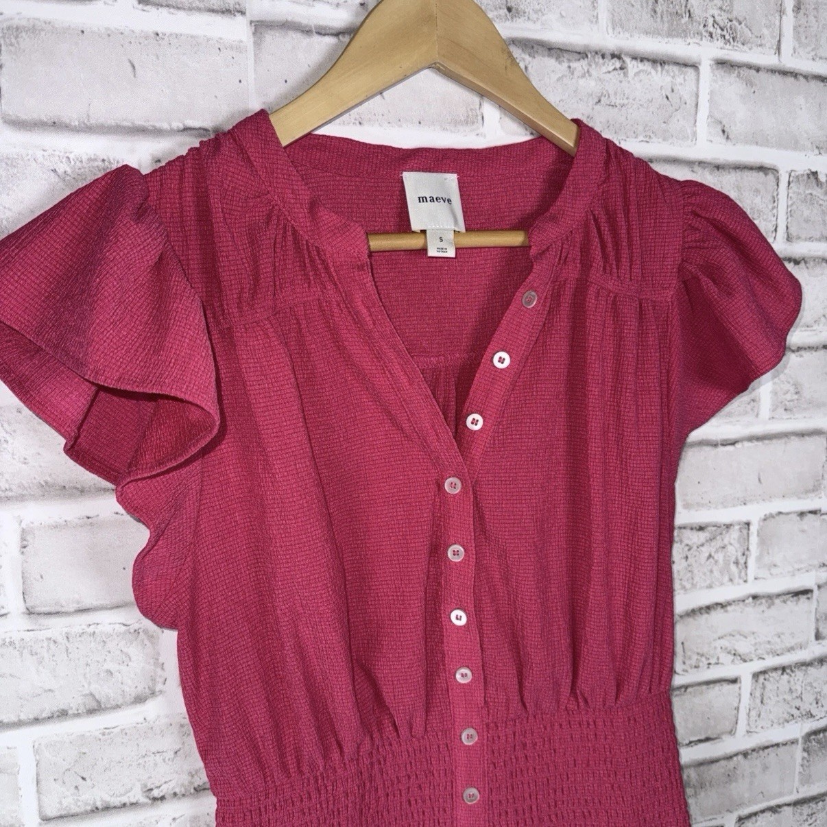 Maeve Anthropology Short Sleeve V-Neck Fitted Waist Top Pink Women’s Size Small